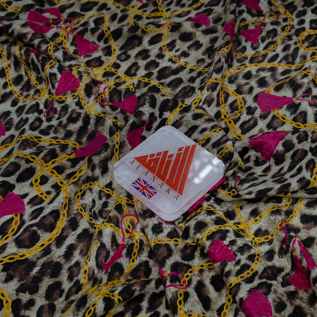Silk Jacquard - Jewels - Red & Pink on Leopard Print