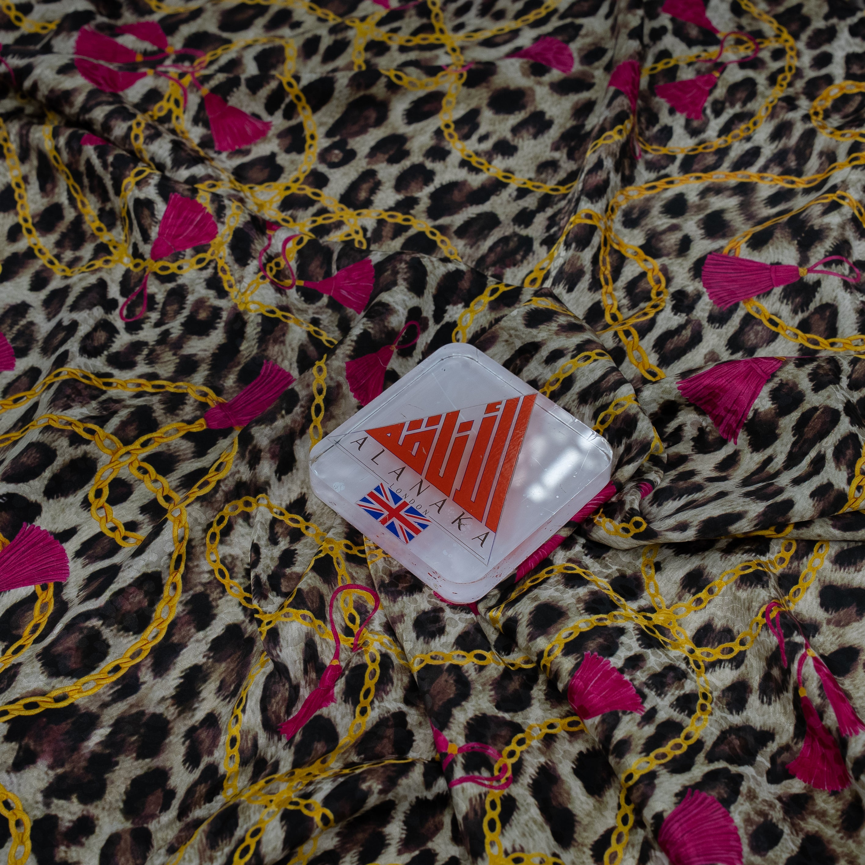 Silk Jacquard - Jewels - Red & Pink on Leopard Print