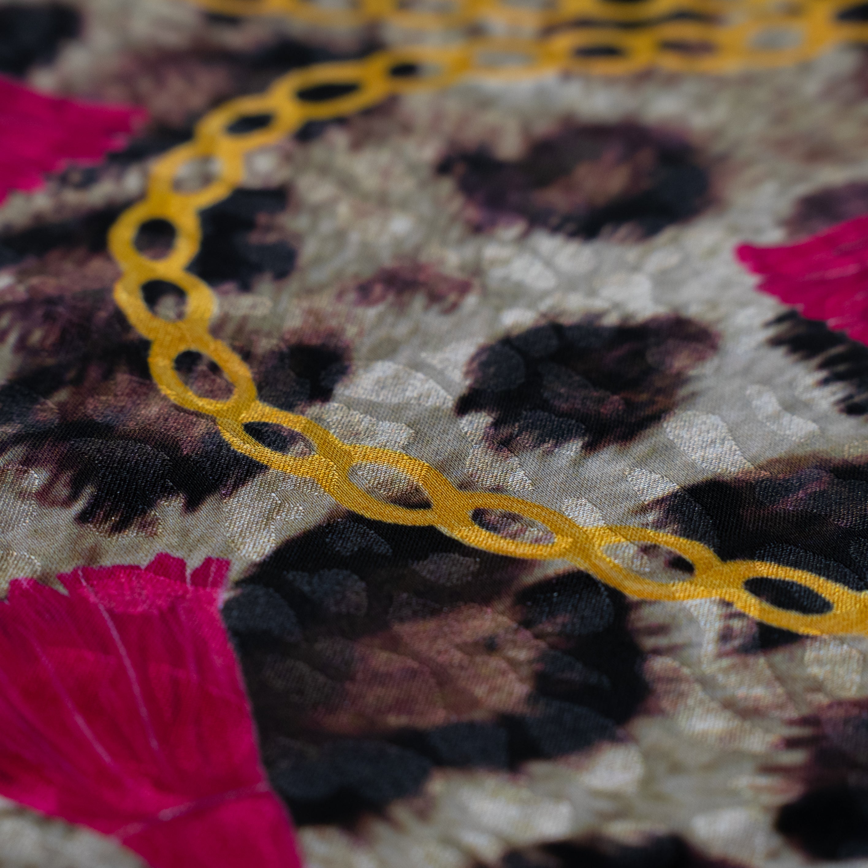Silk Jacquard - Jewels - Red & Pink on Leopard Print