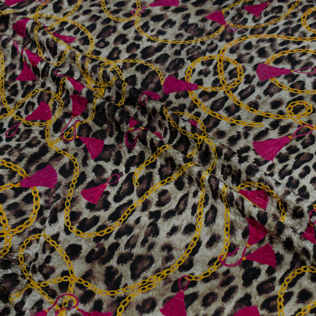Silk Jacquard - Jewels - Red & Pink on Leopard Print