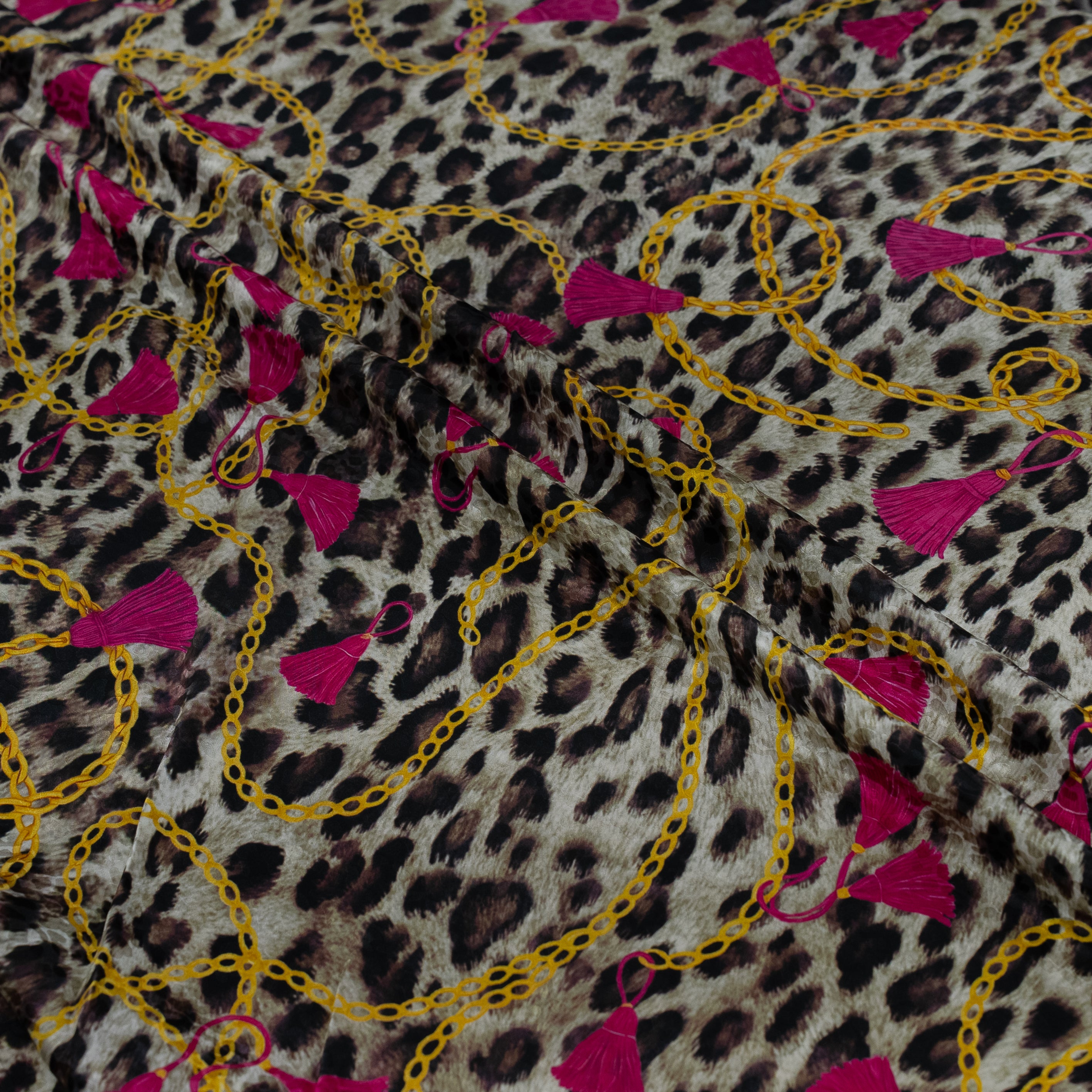Silk Jacquard - Jewels - Red & Pink on Leopard Print