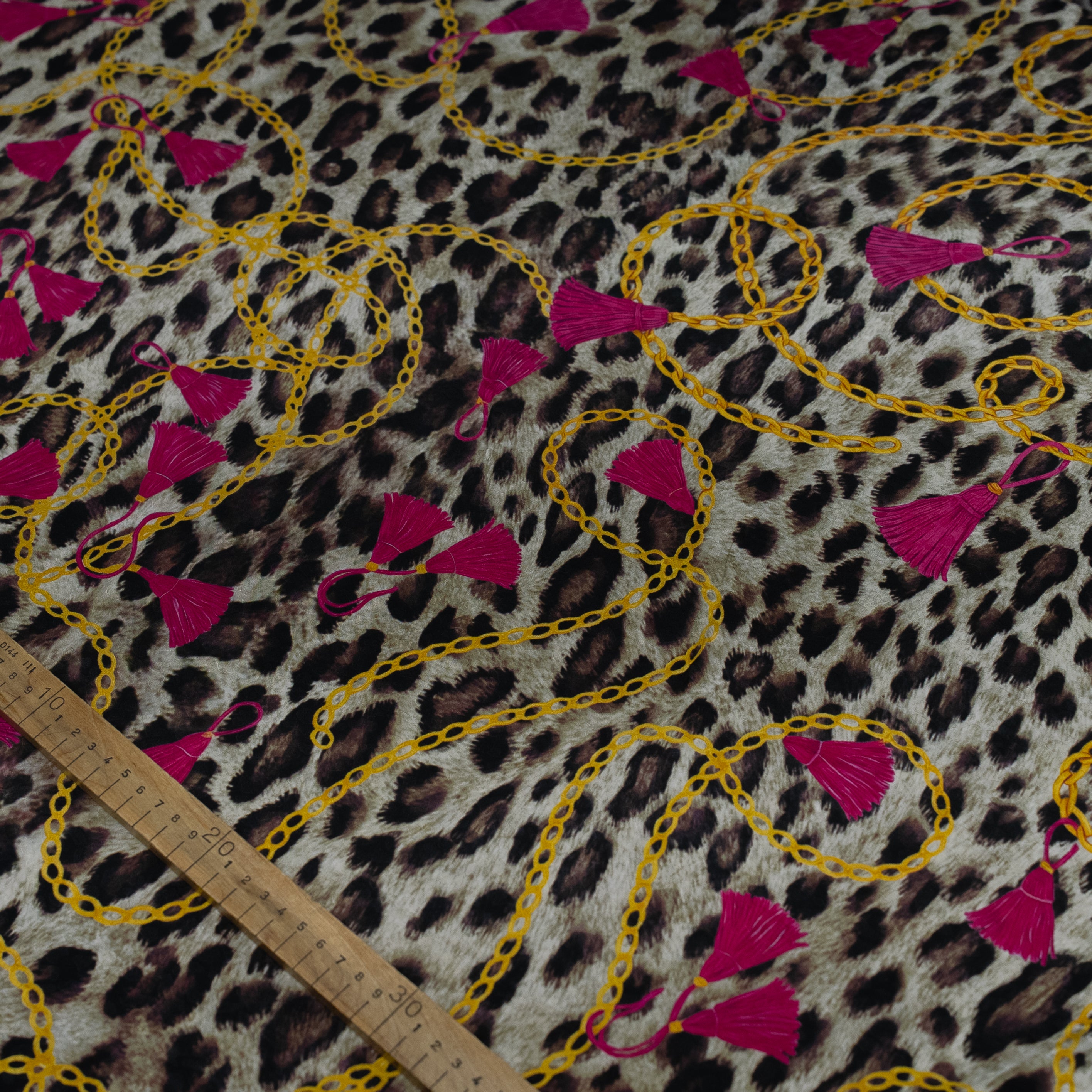 Silk Jacquard - Jewels - Red & Pink on Leopard Print
