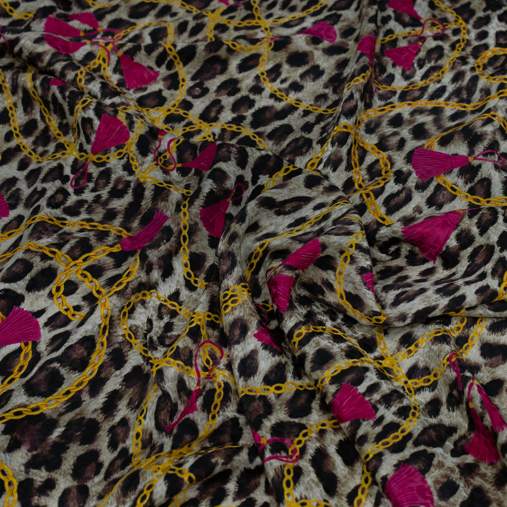Silk Jacquard - Jewels - Red & Pink on Leopard Print