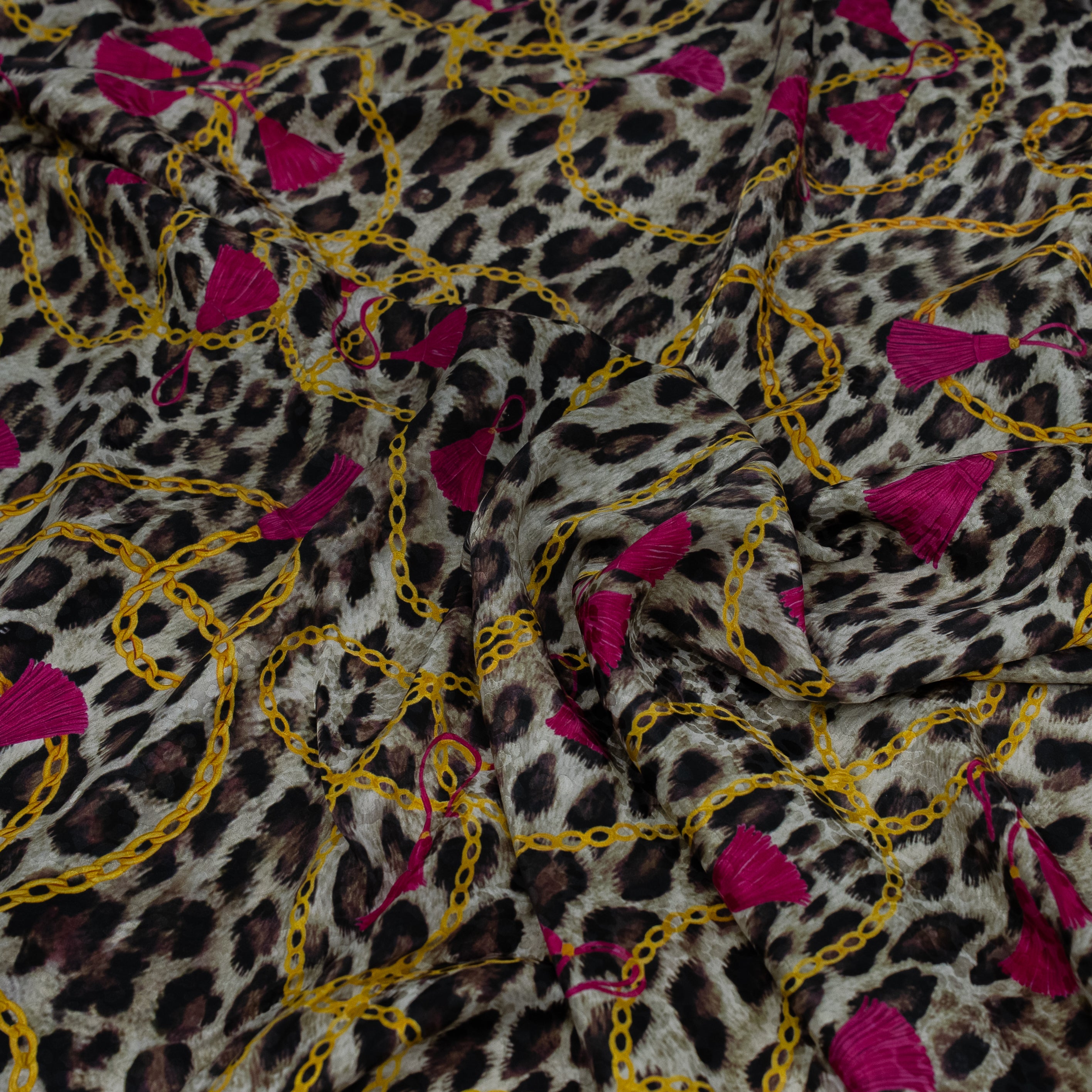 Silk Jacquard - Jewels - Red & Pink on Leopard Print