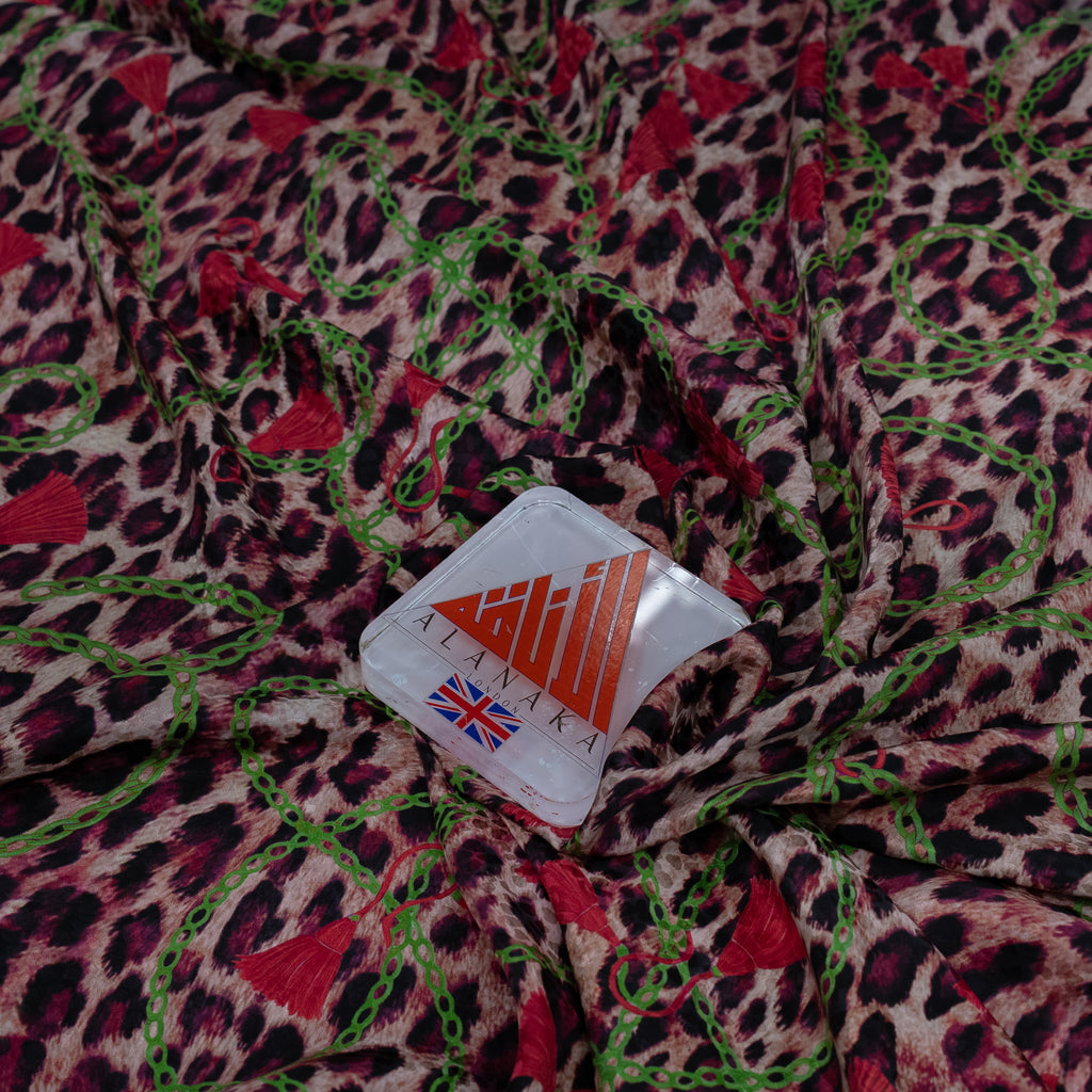 Silk Jacquard - Jewels - Red & Pink on Leopard Print