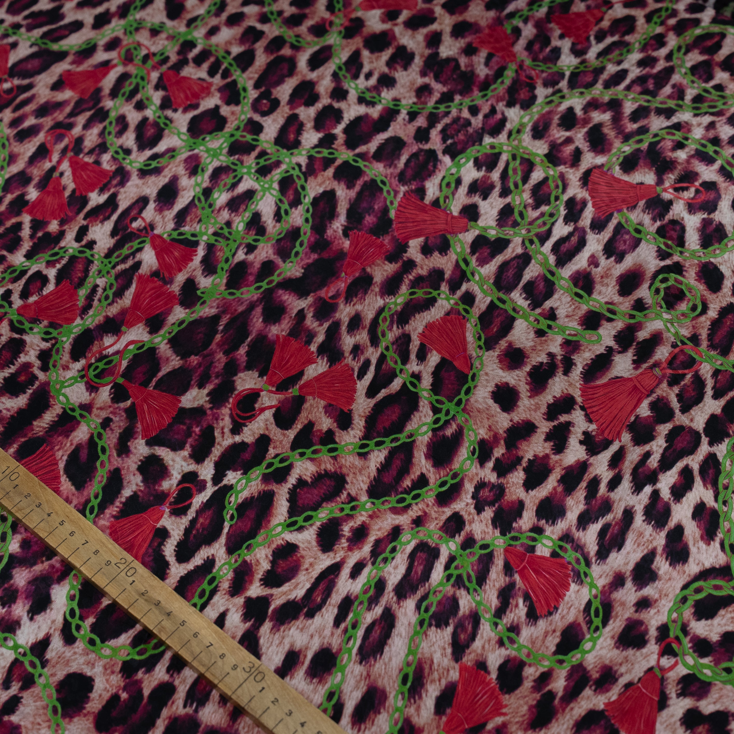 Silk Jacquard - Jewels - Red & Pink on Leopard Print