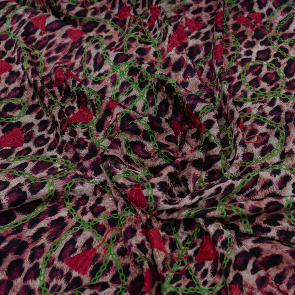 Silk Jacquard - Jewels - Red & Pink on Leopard Print