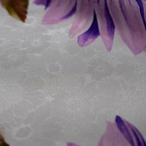 Silk Jacquard - Floral - Big Purple Sunflowers on White