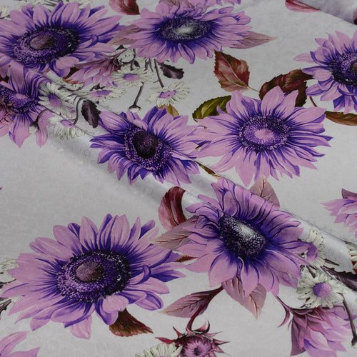 Floral fabric with purple flowers on a light background