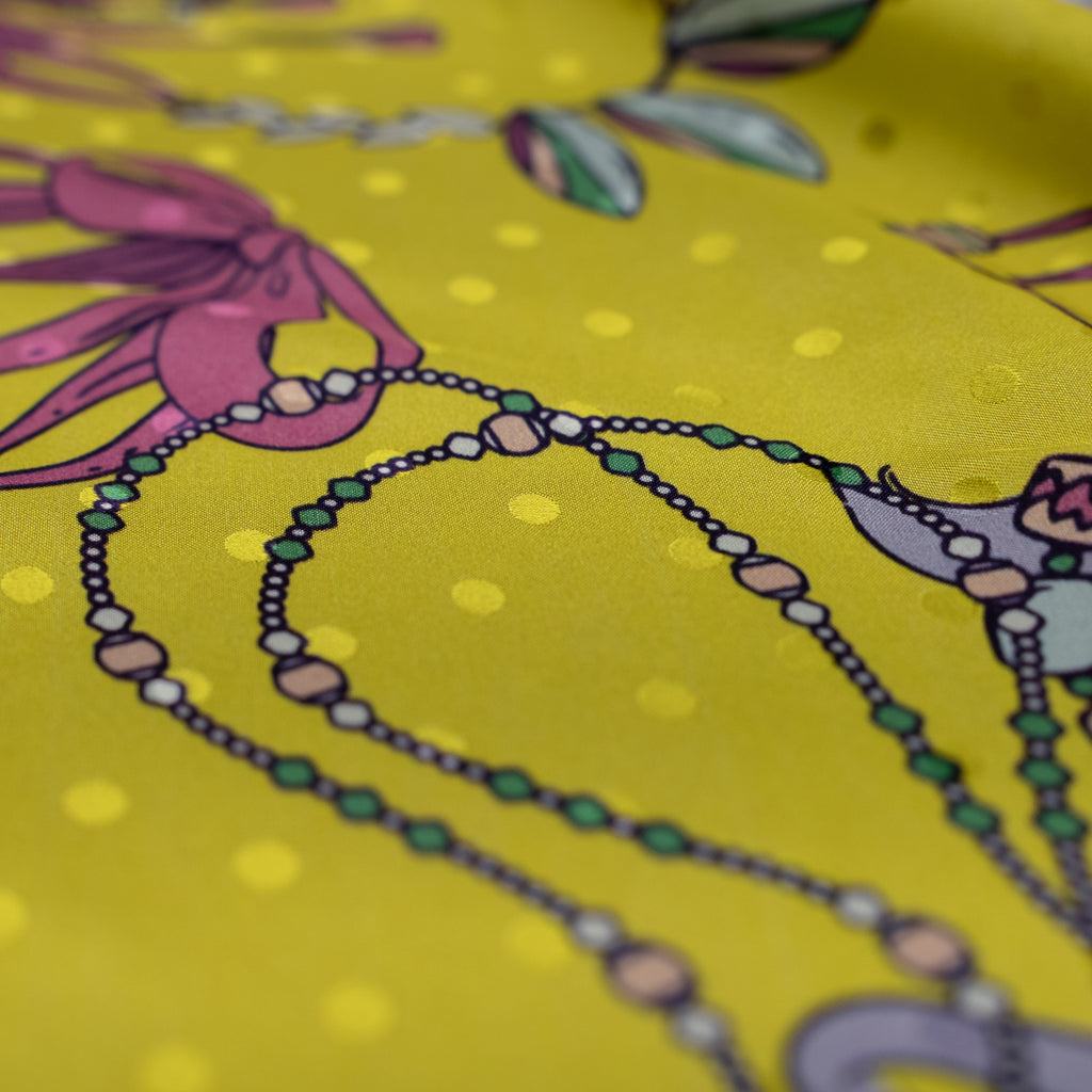 Silk Jacquard - Geometric - Colourful Bright Jewels on Yellow