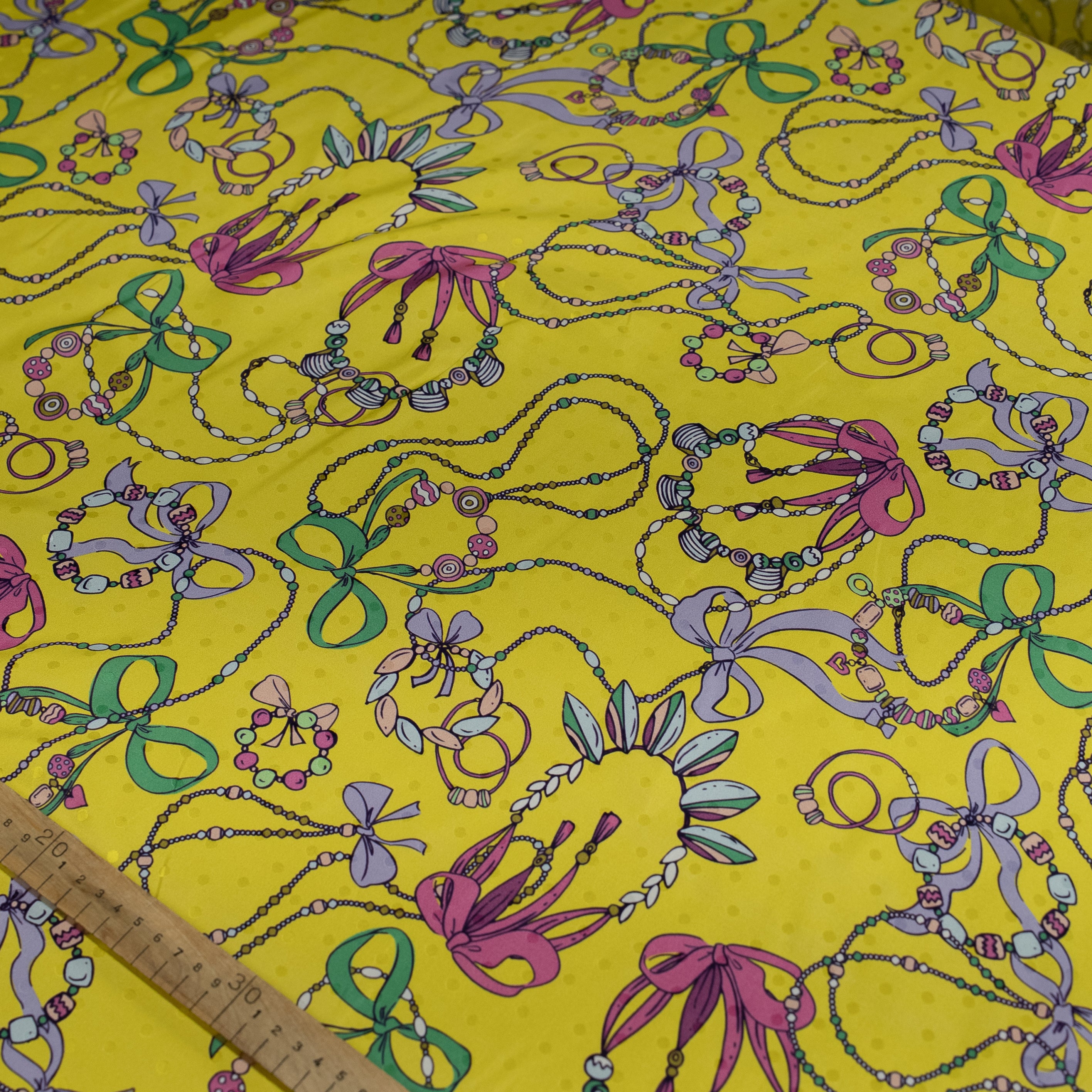 Silk Jacquard - Geometric - Colourful Bright Jewels on Yellow