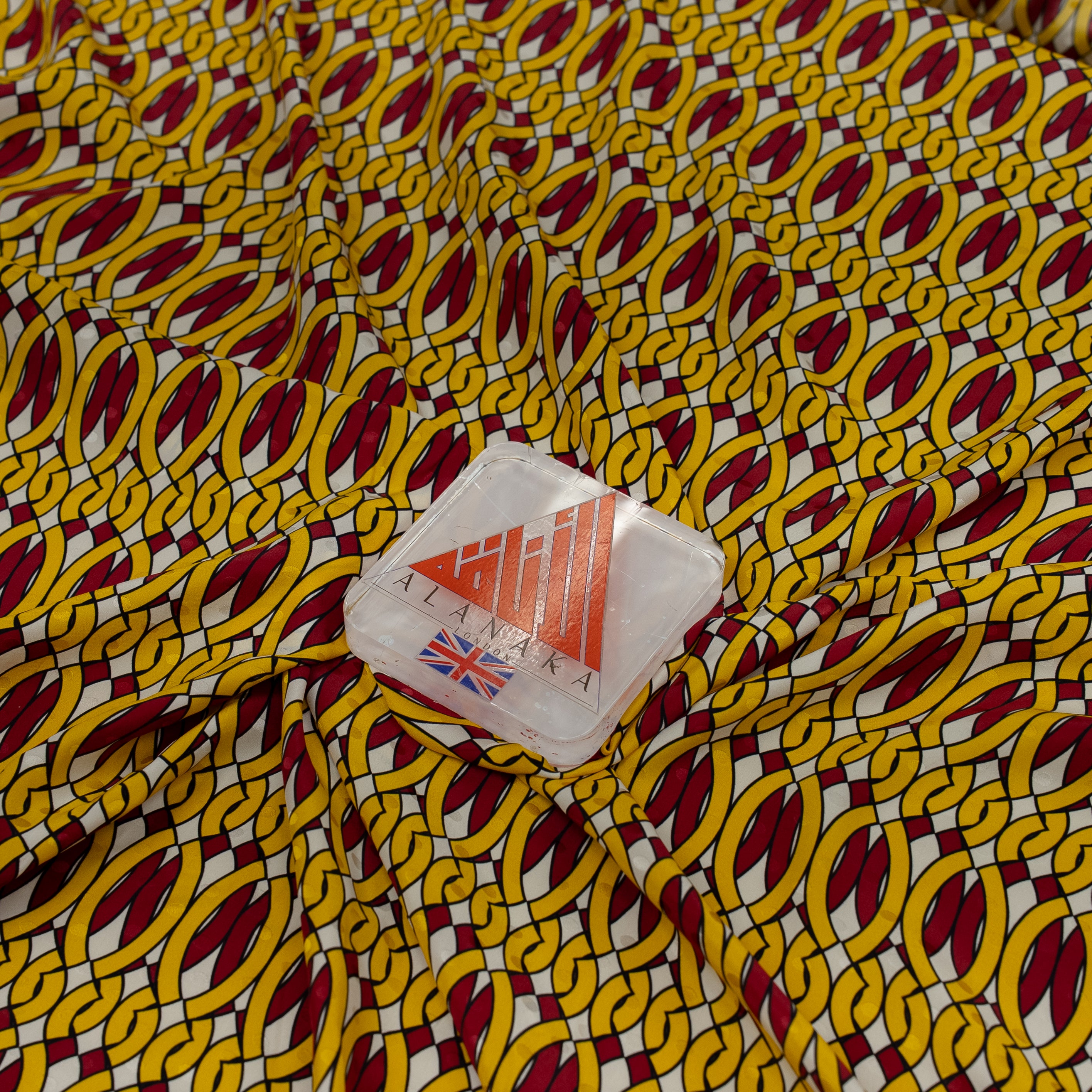 Silk Jacquard - Geometric - Red & Yellow