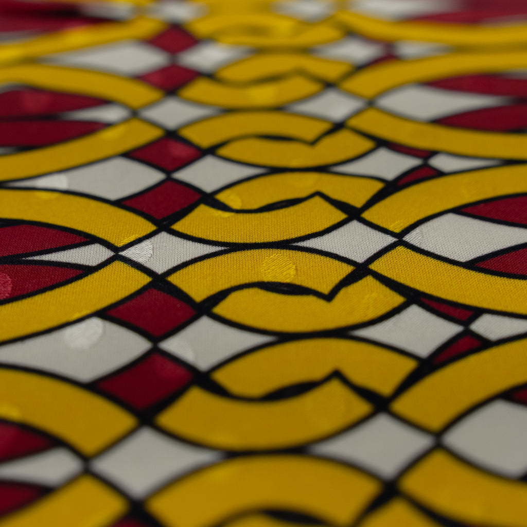 Silk Jacquard - Geometric - Red & Yellow