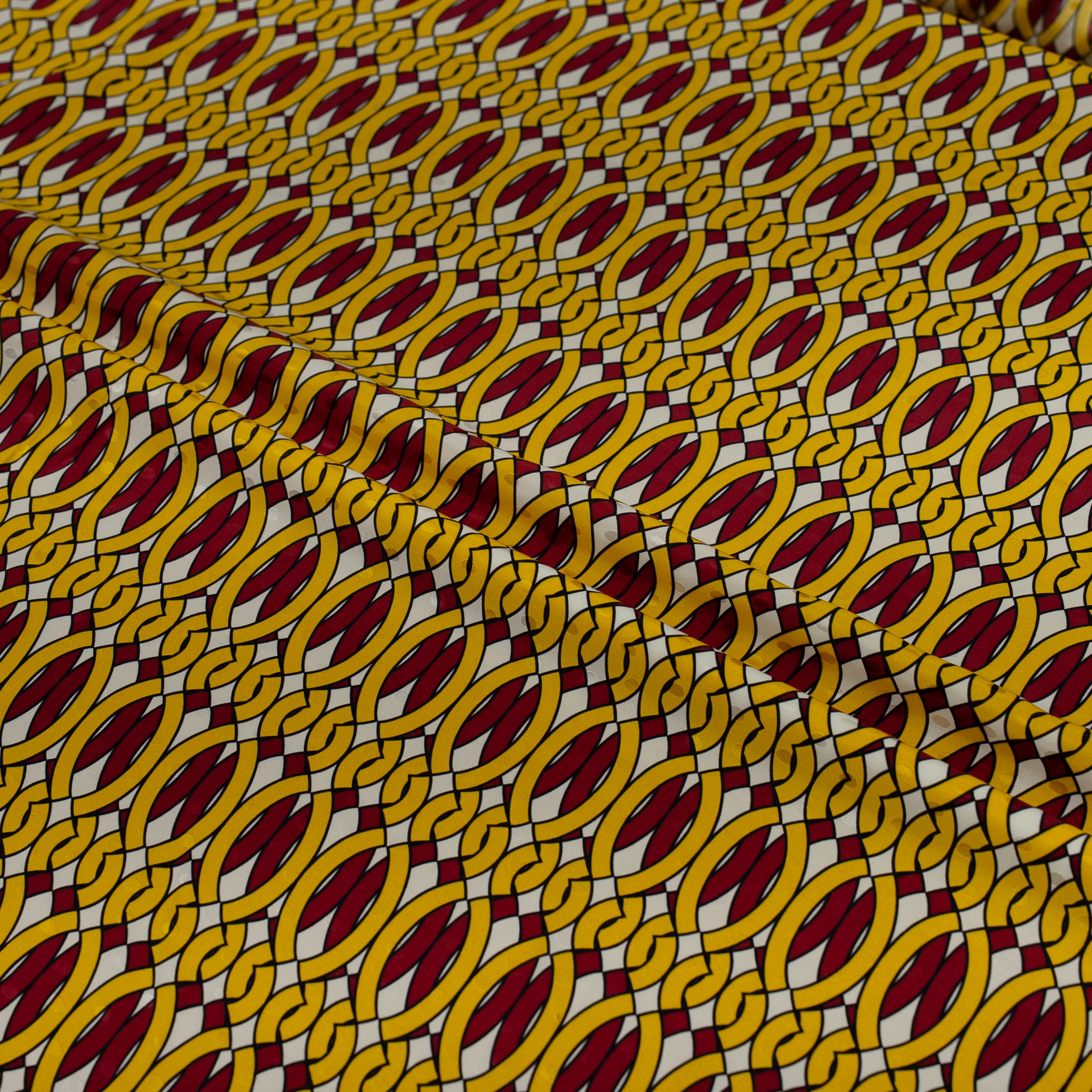 Silk Jacquard - Geometric - Red & Yellow