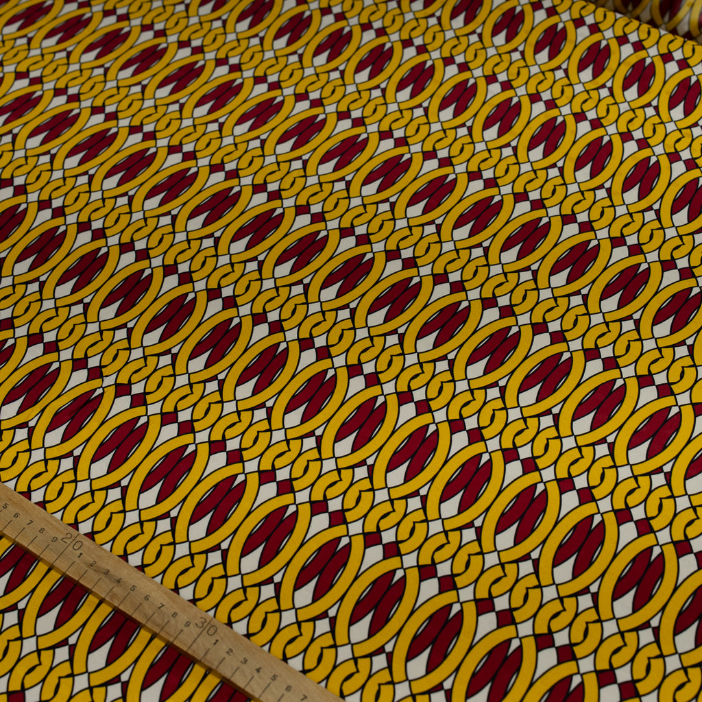 Silk Jacquard - Geometric - Red & Yellow