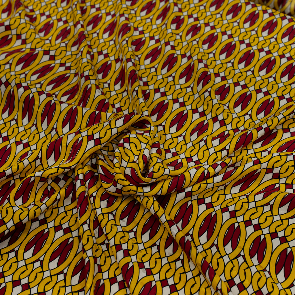 Silk Jacquard - Geometric - Red & Yellow