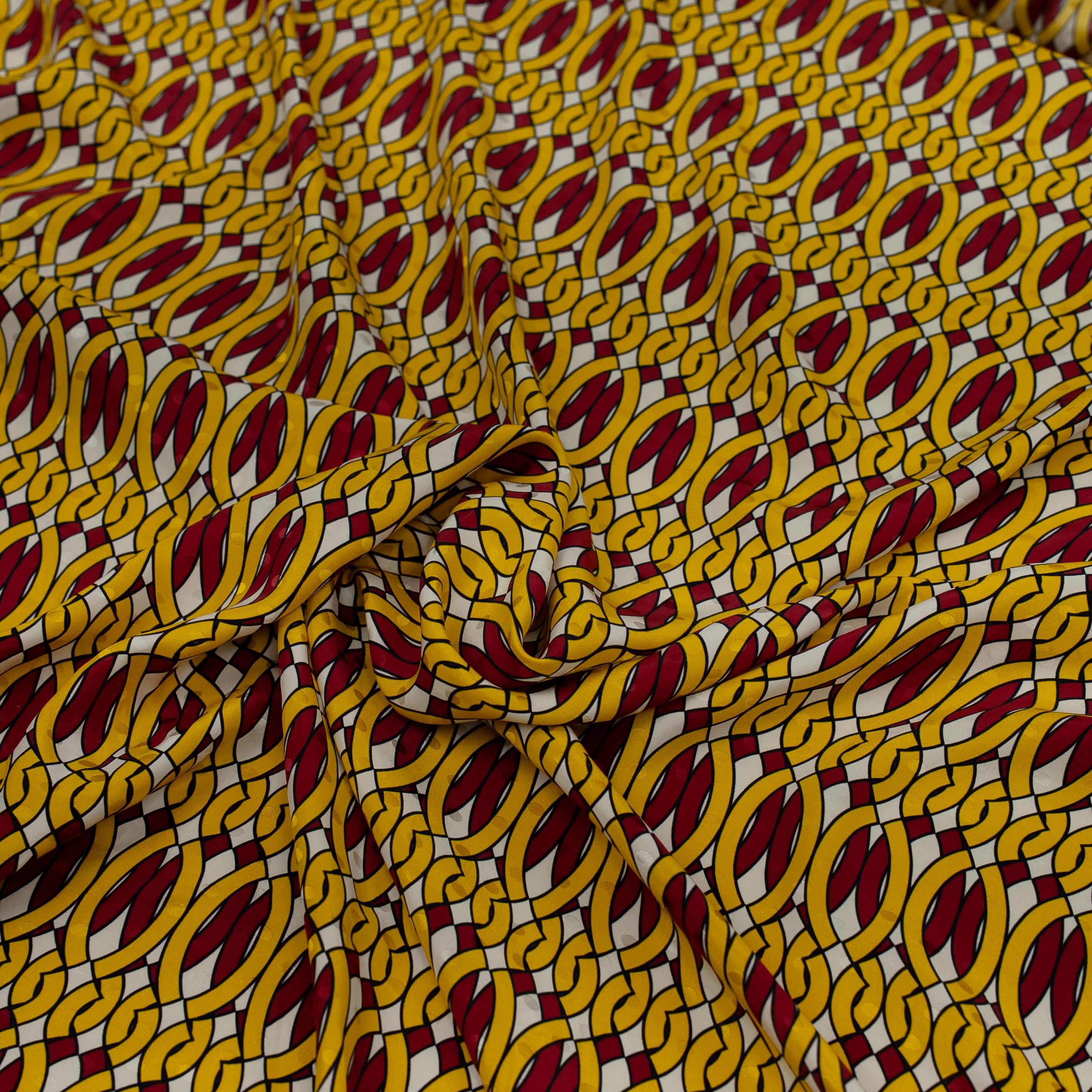 Silk Jacquard - Geometric - Red & Yellow