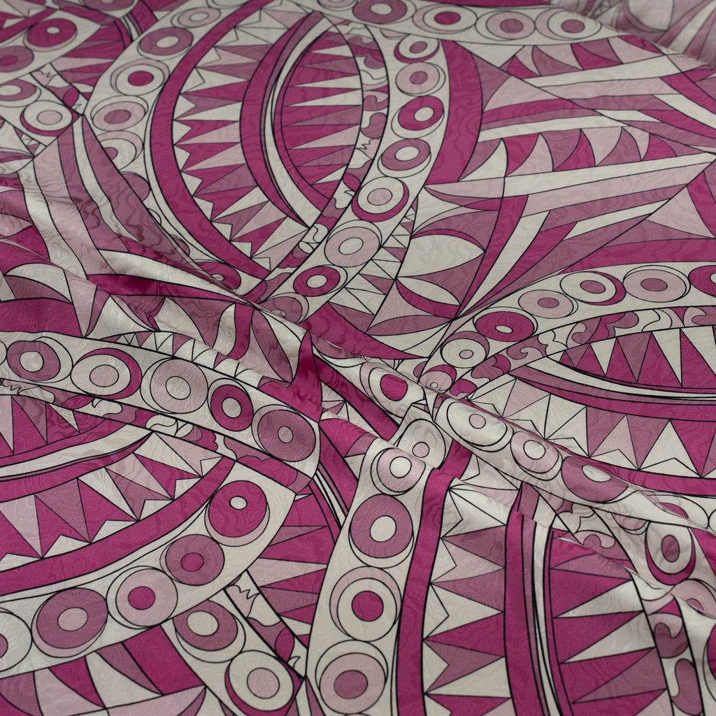 Close-up of pink and white geometric patterned fabric
