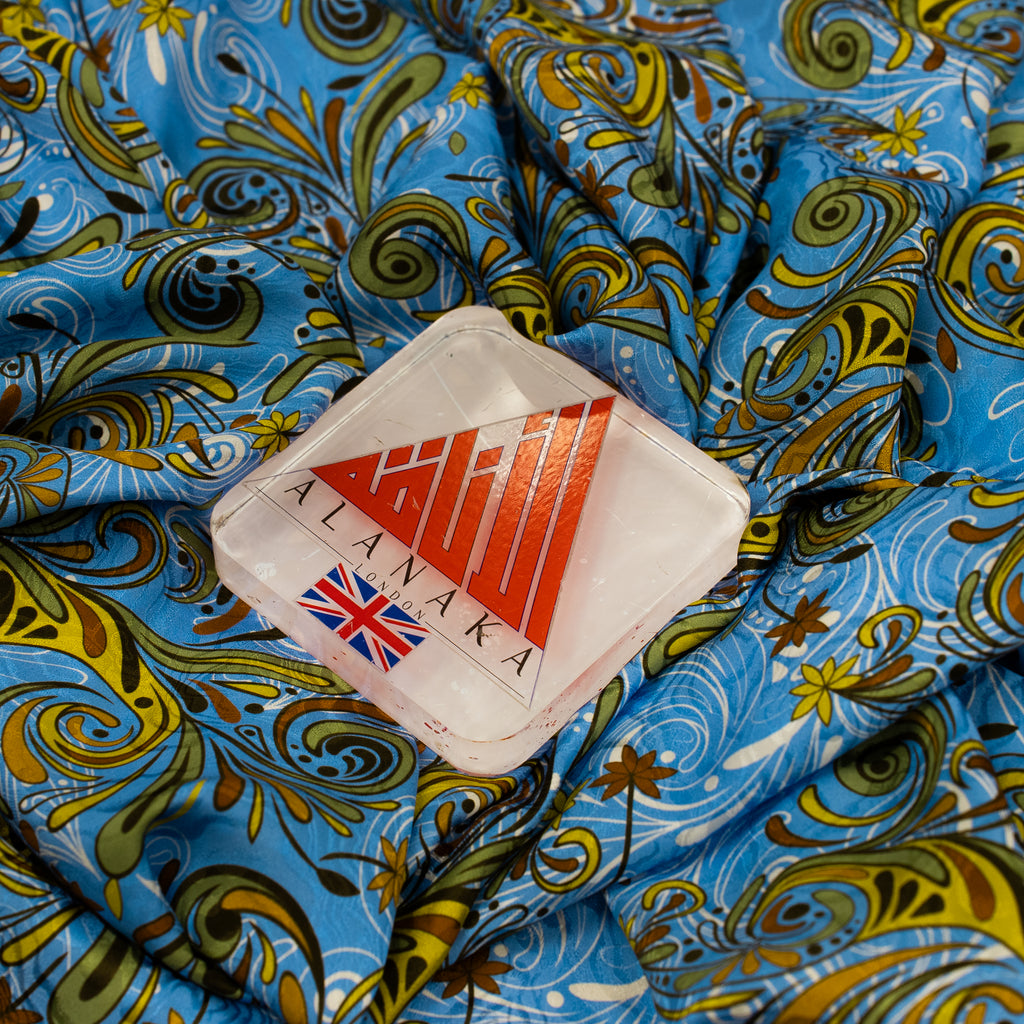 Silk Jacquard - Geometric - Orange Swirl on Azure Blue