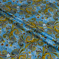 Silk Jacquard - Geometric - Orange Swirl on Azure Blue