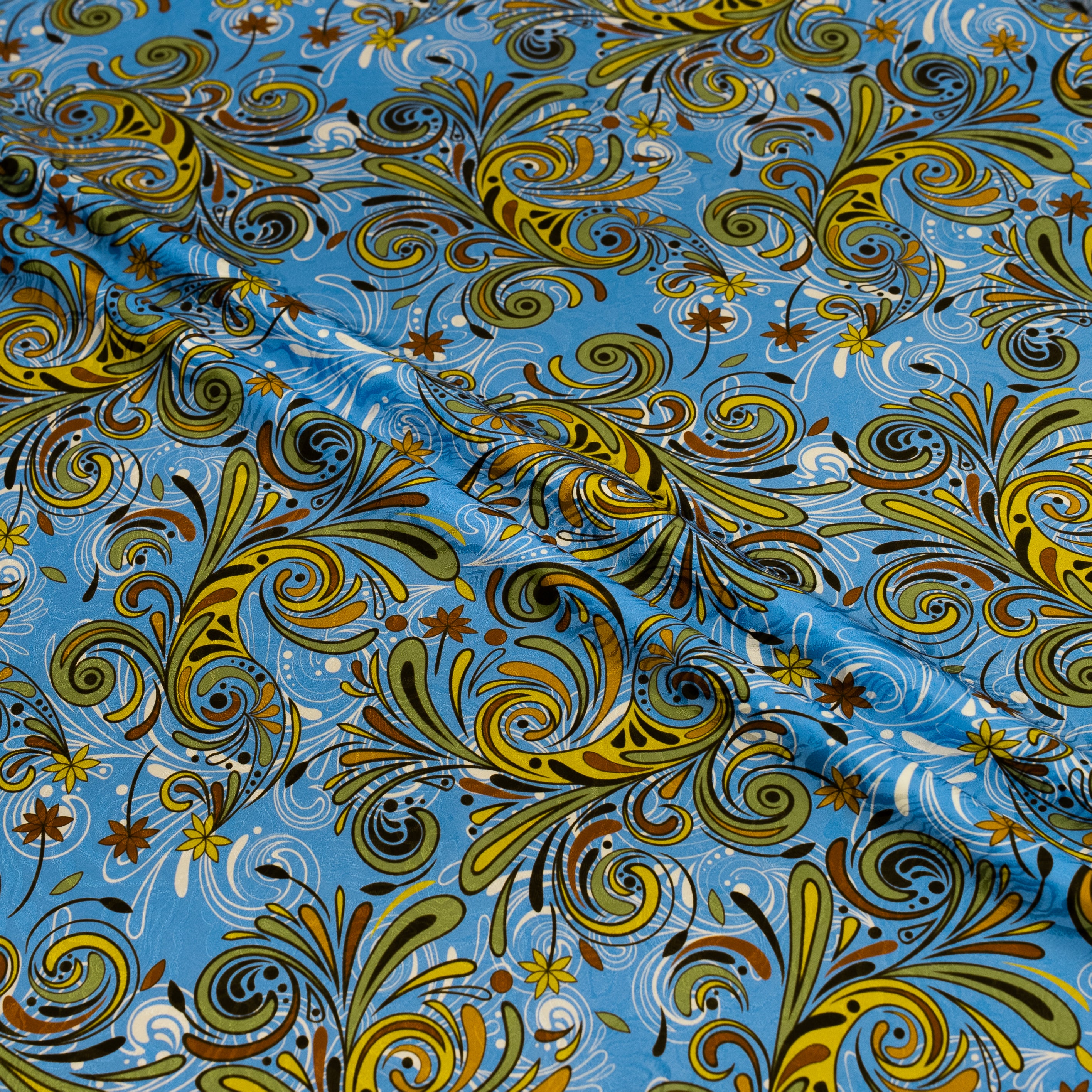 Silk Jacquard - Geometric - Orange Swirl on Azure Blue