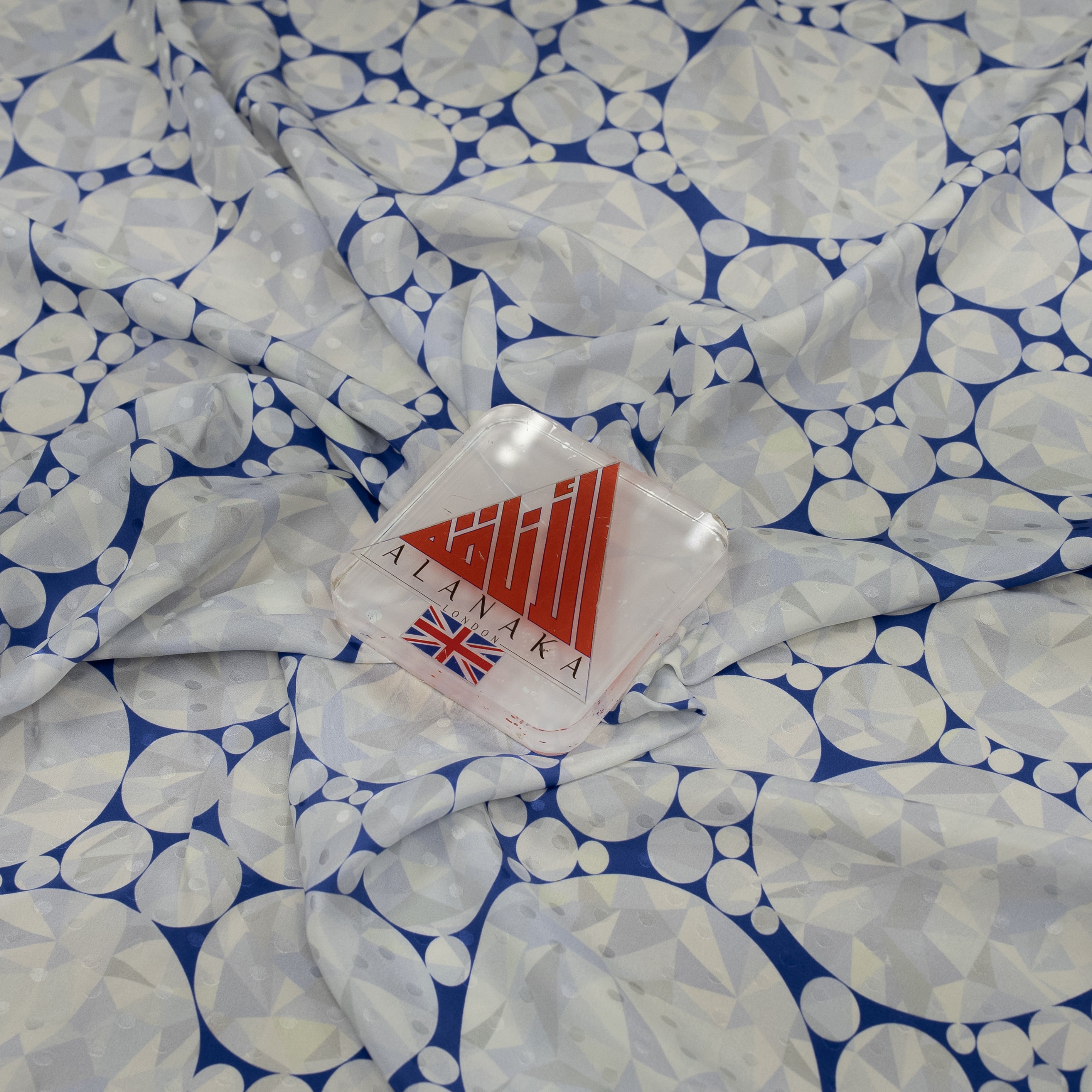 Silk Jacquard - Jewels - Round Diamonds on Blue