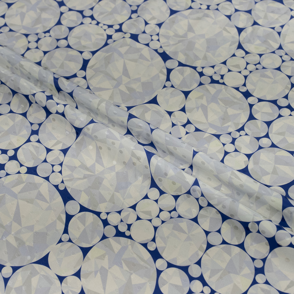 Silk Jacquard - Jewels - Round Diamonds on Blue