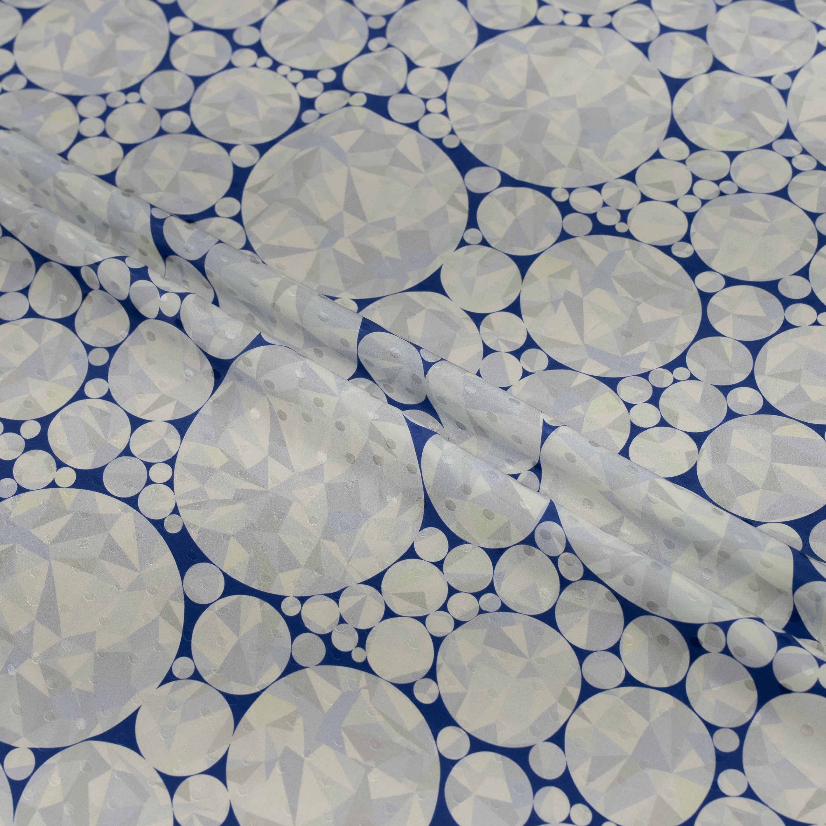 Silk Jacquard - Jewels - Round Diamonds on Blue