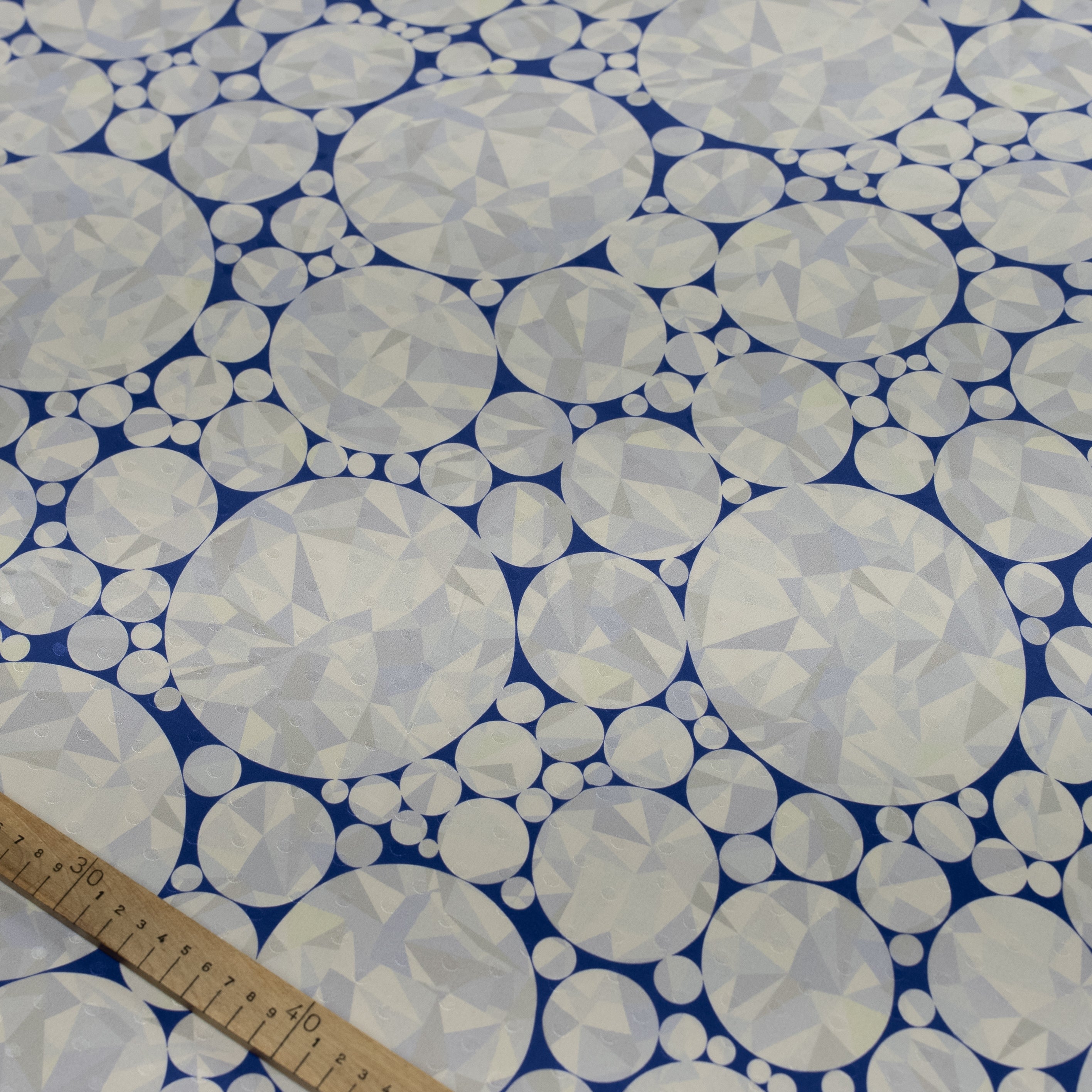 Silk Jacquard - Jewels - Round Diamonds on Blue