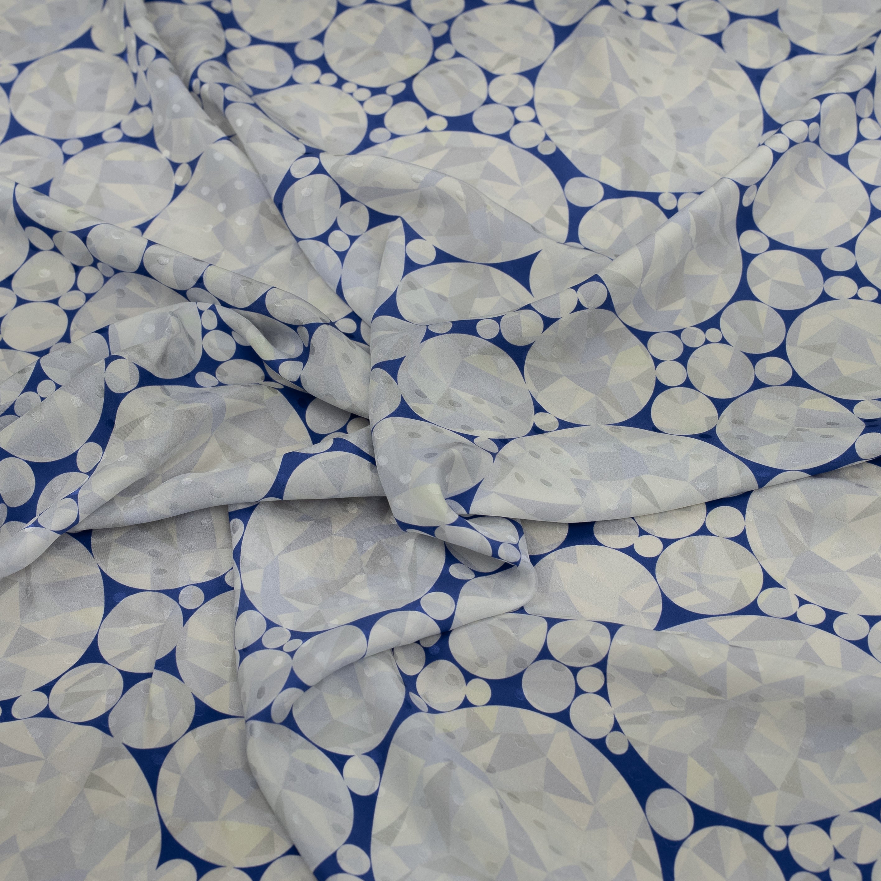 Silk Jacquard - Jewels - Round Diamonds on Blue