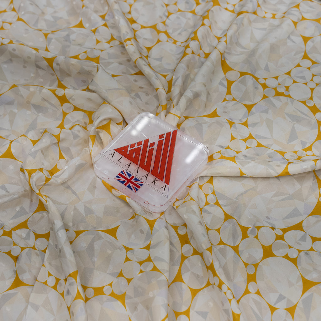 Silk Jacquard - Jewels - Round Diamonds on Yellow