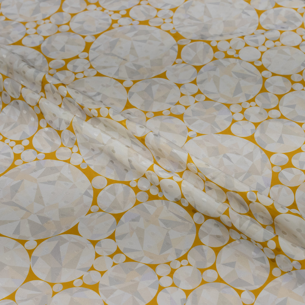 Silk Jacquard - Jewels - Round Diamonds on Yellow