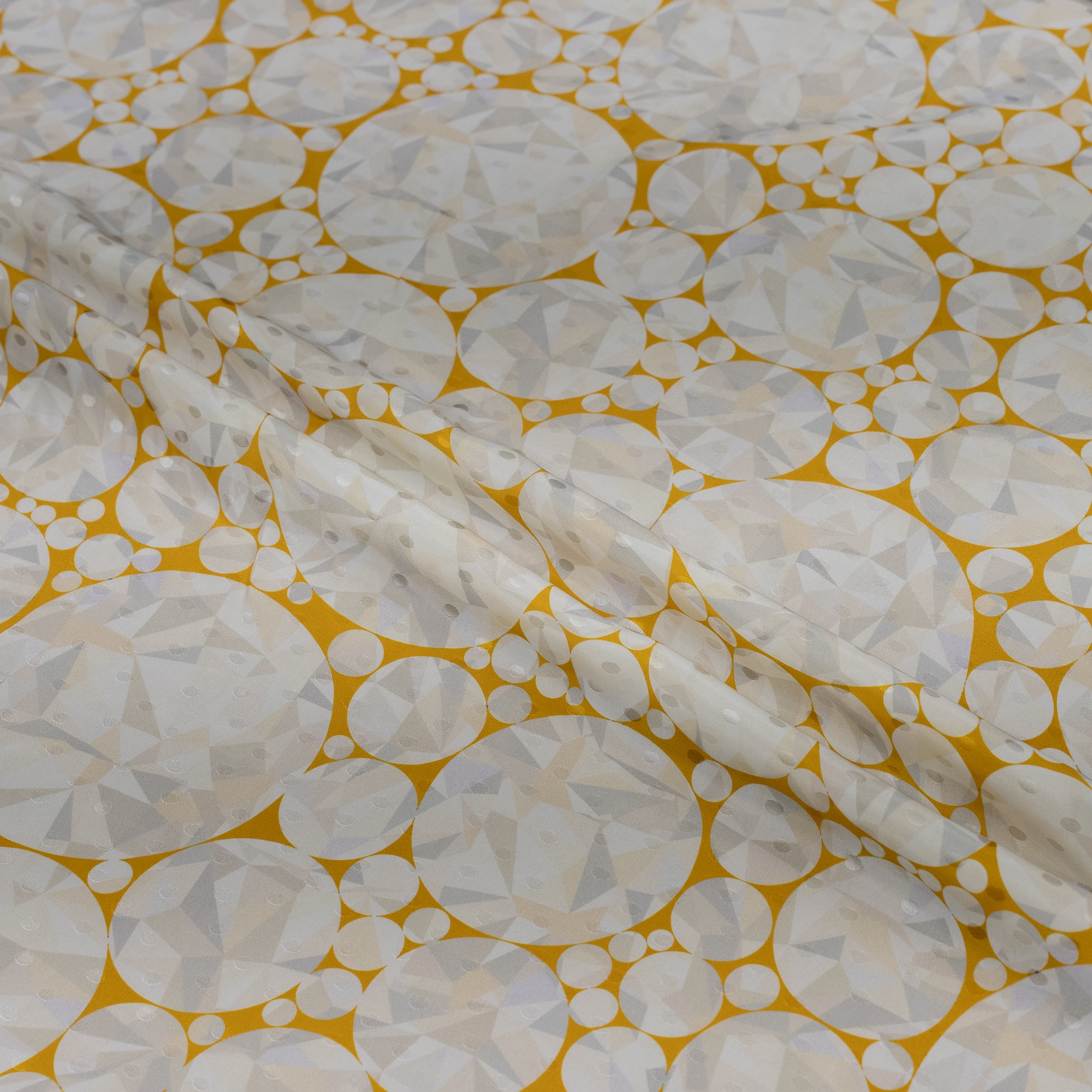 Silk Jacquard - Jewels - Round Diamonds on Yellow