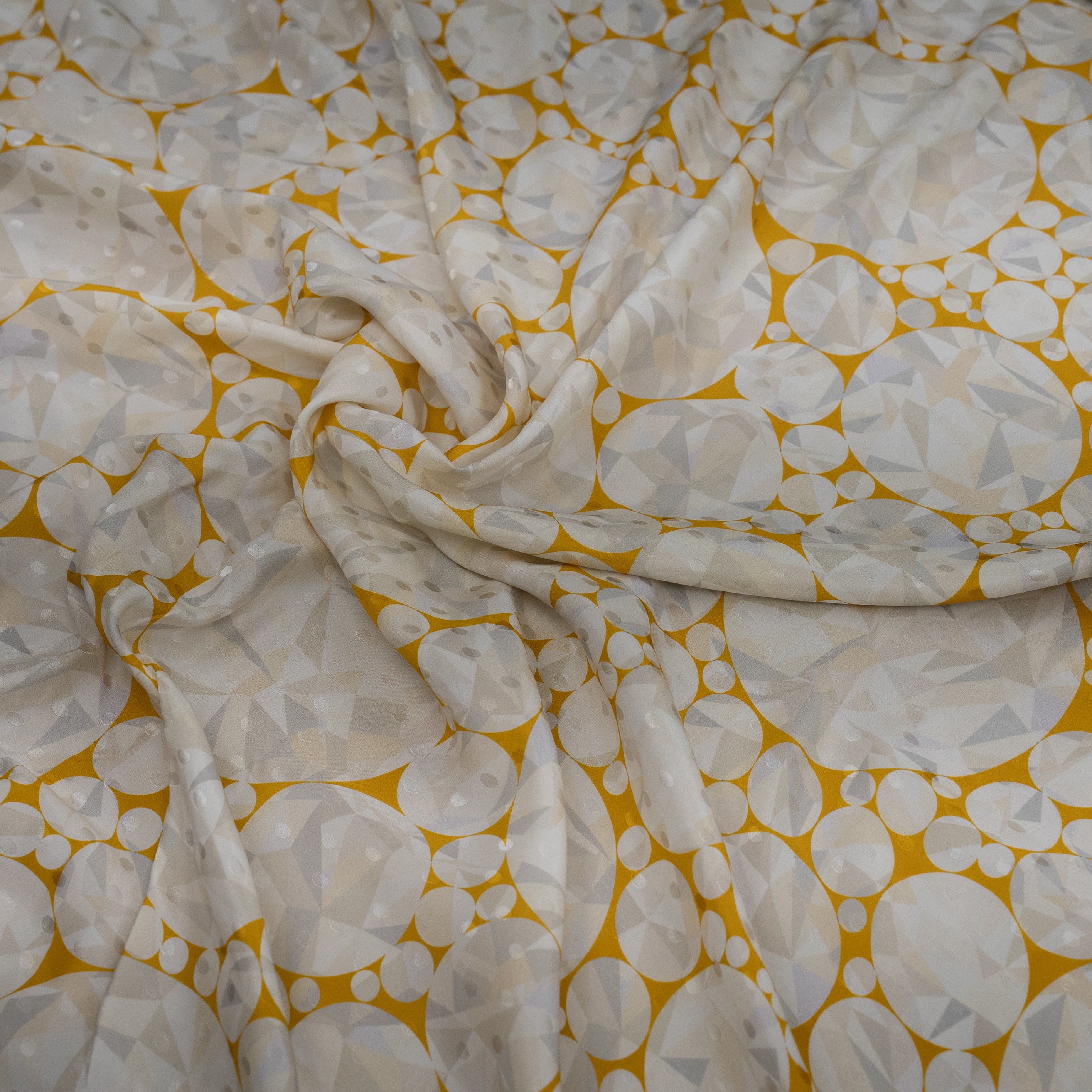 Silk Jacquard - Jewels - Round Diamonds on Yellow