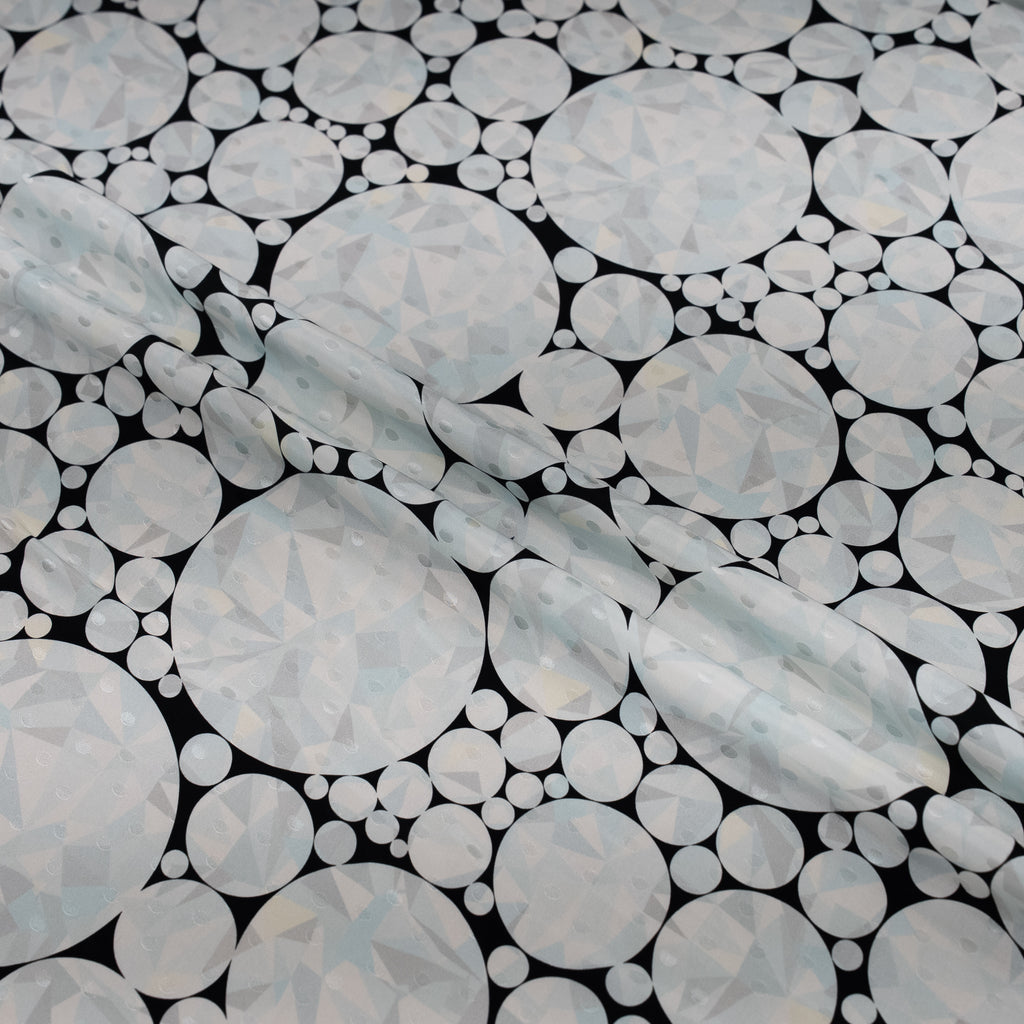 Silk Jacquard - Jewels - Round Diamonds on Black