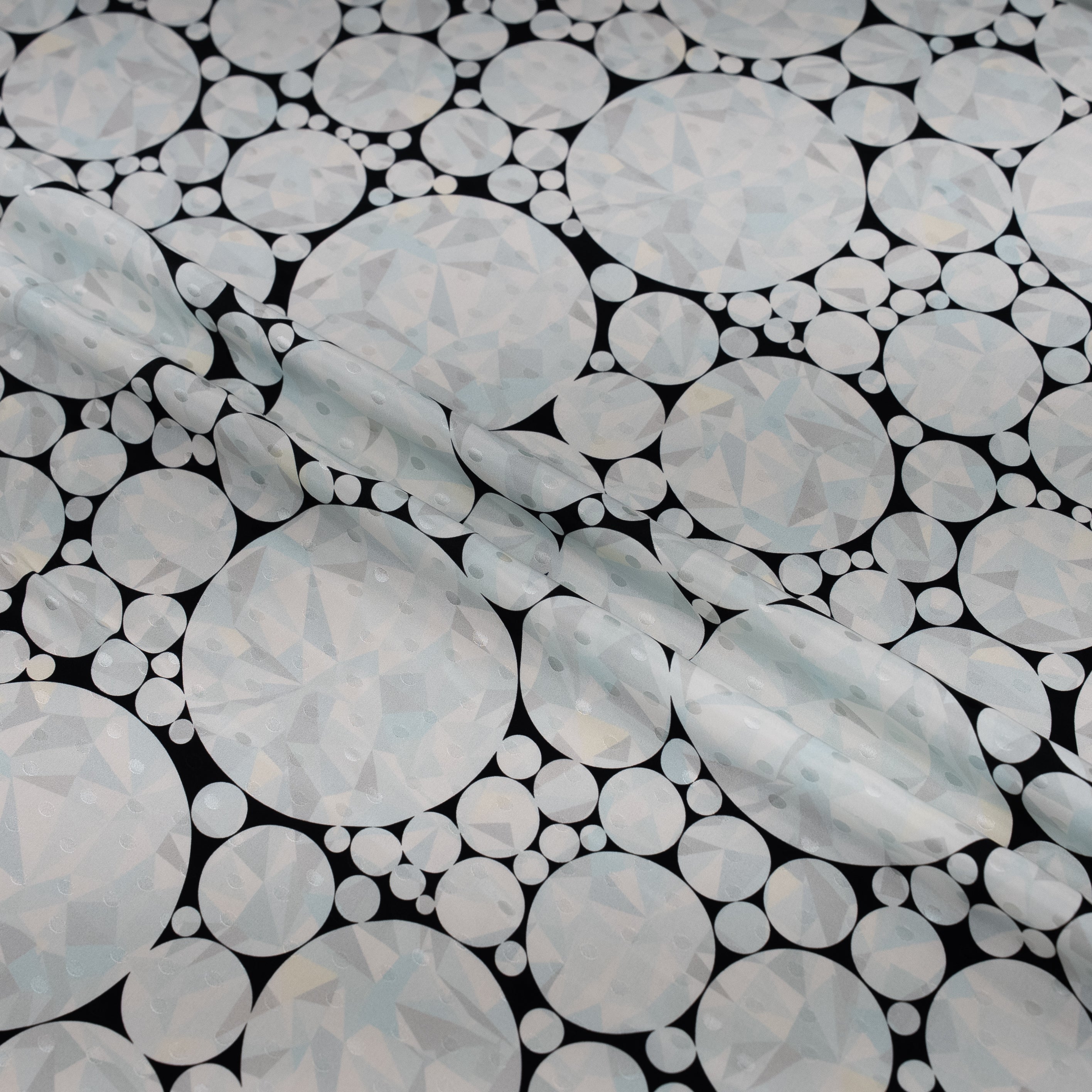 Silk Jacquard - Jewels - Round Diamonds on Black