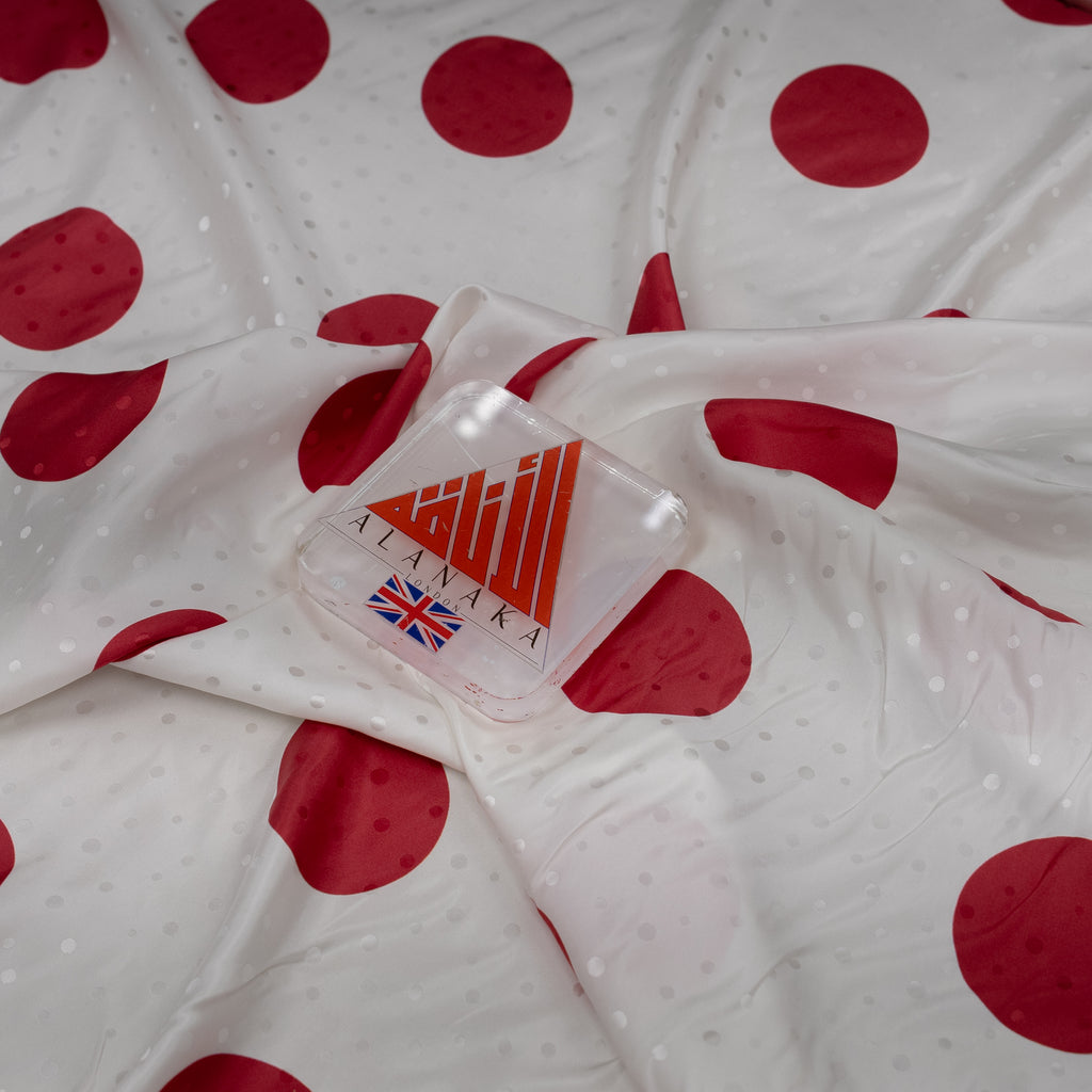 Silk Jacquard - Geometric - Red on White Polka Dots