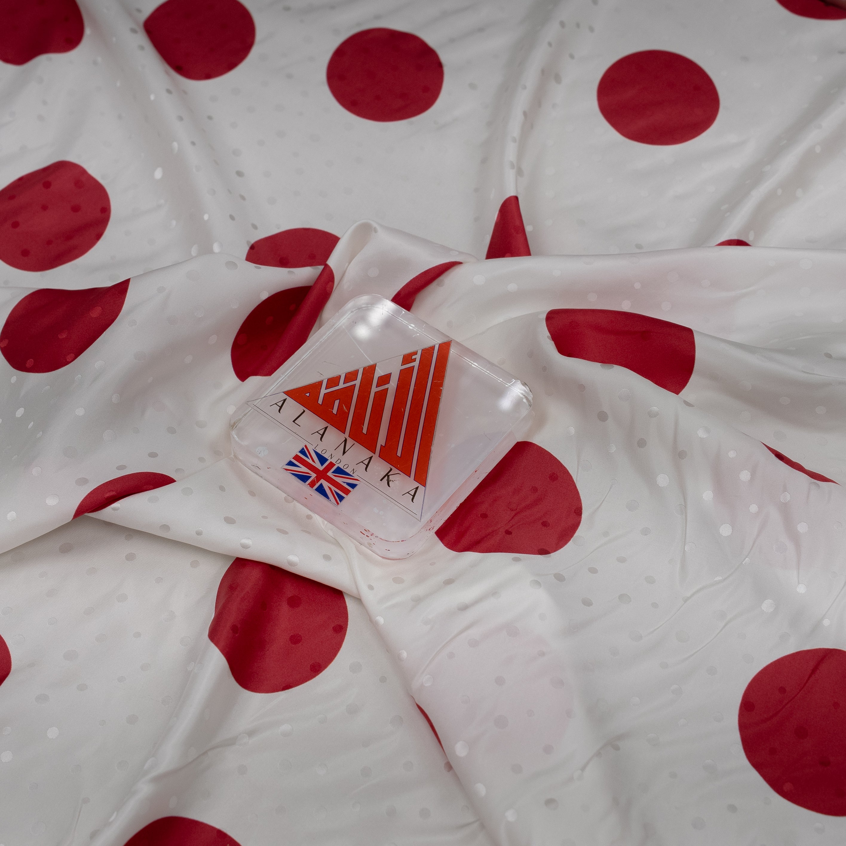 Silk Jacquard - Geometric - Red on White Polka Dots
