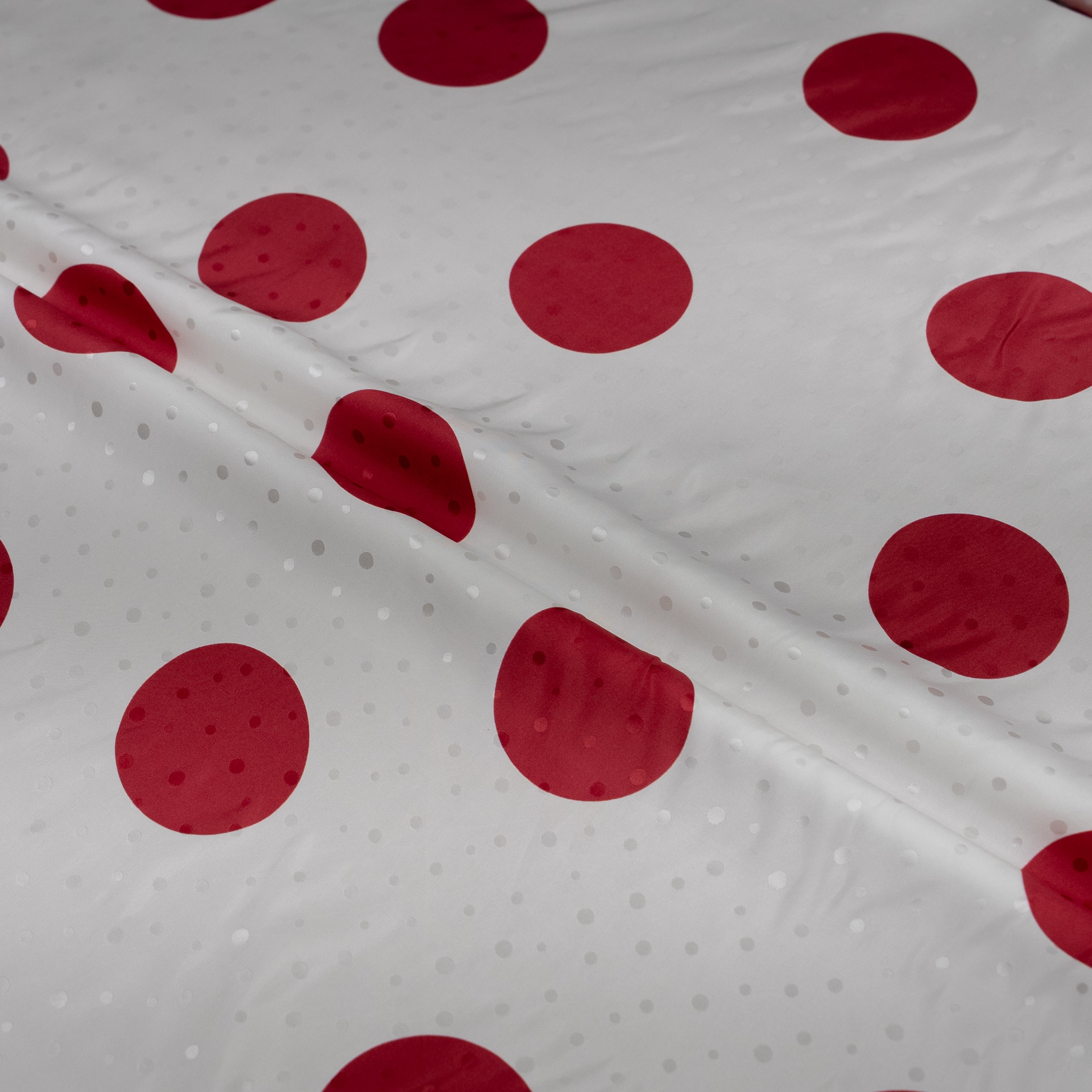 Silk Jacquard - Geometric - Red on White Polka Dots