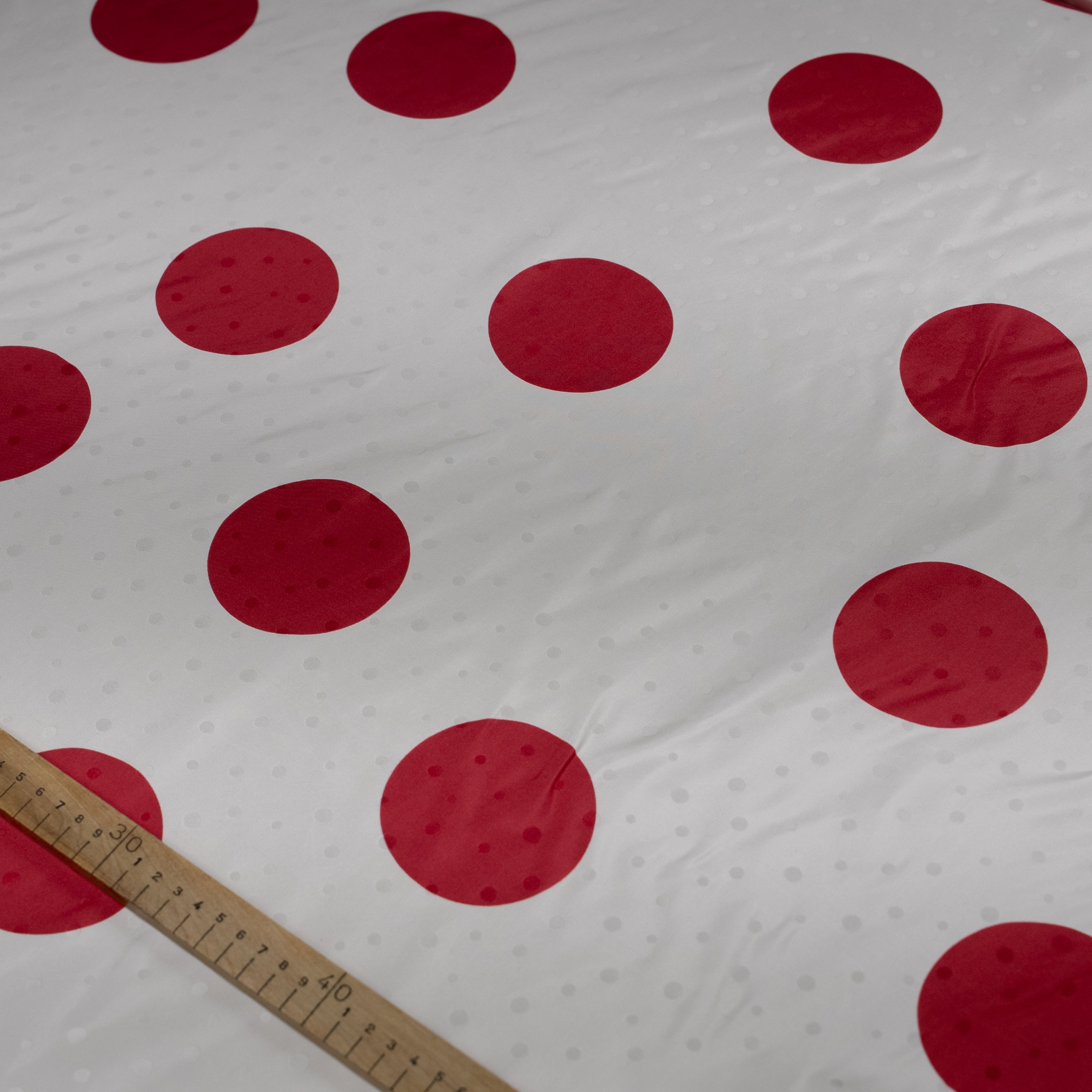 Silk Jacquard - Geometric - Red on White Polka Dots