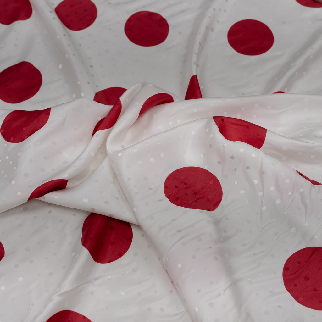 Silk Jacquard - Geometric - Red on White Polka Dots