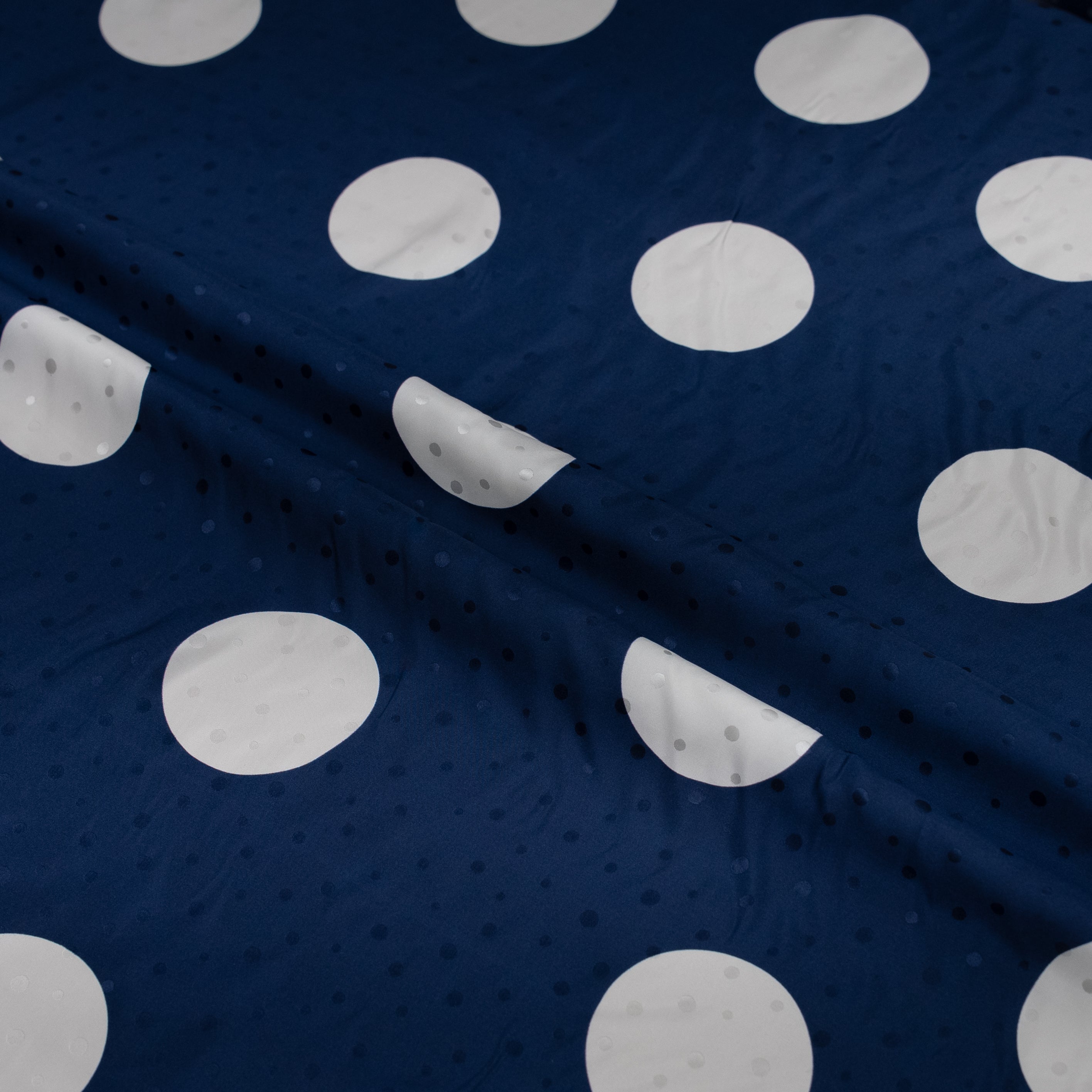 Silk Jacquard - Geometric - White on Blue Polka Dots