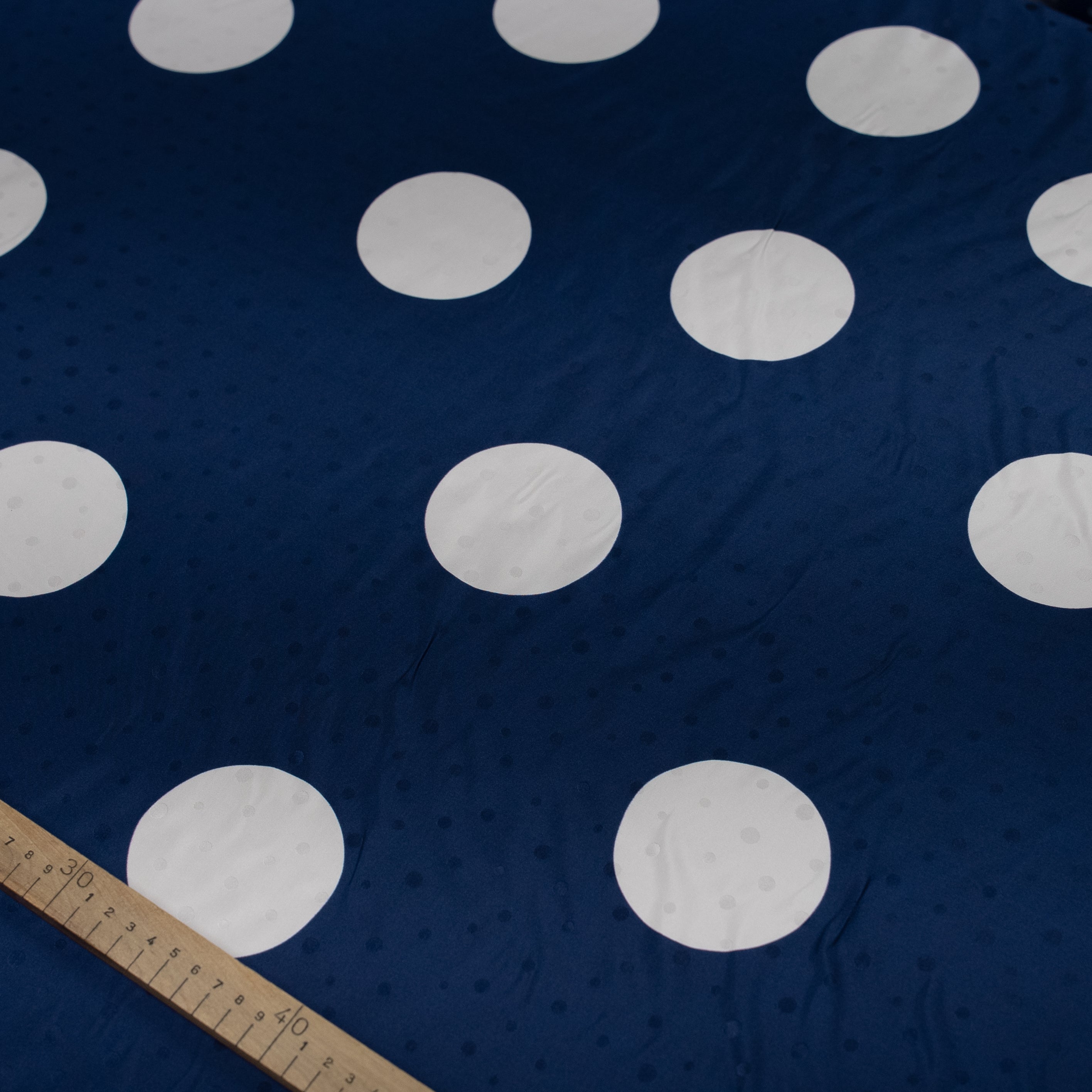 Silk Jacquard - Geometric - White on Blue Polka Dots