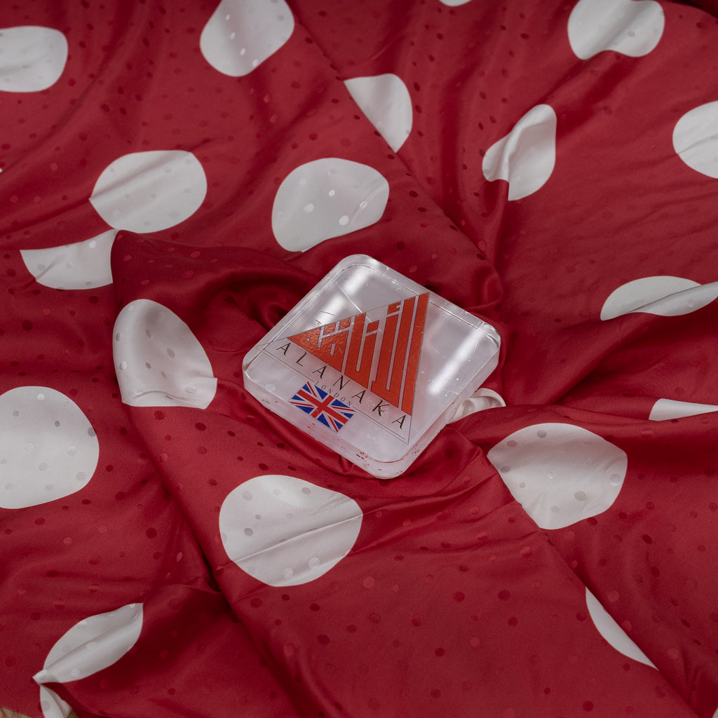 Silk Jacquard - Geometric - White on Red Polka Dots