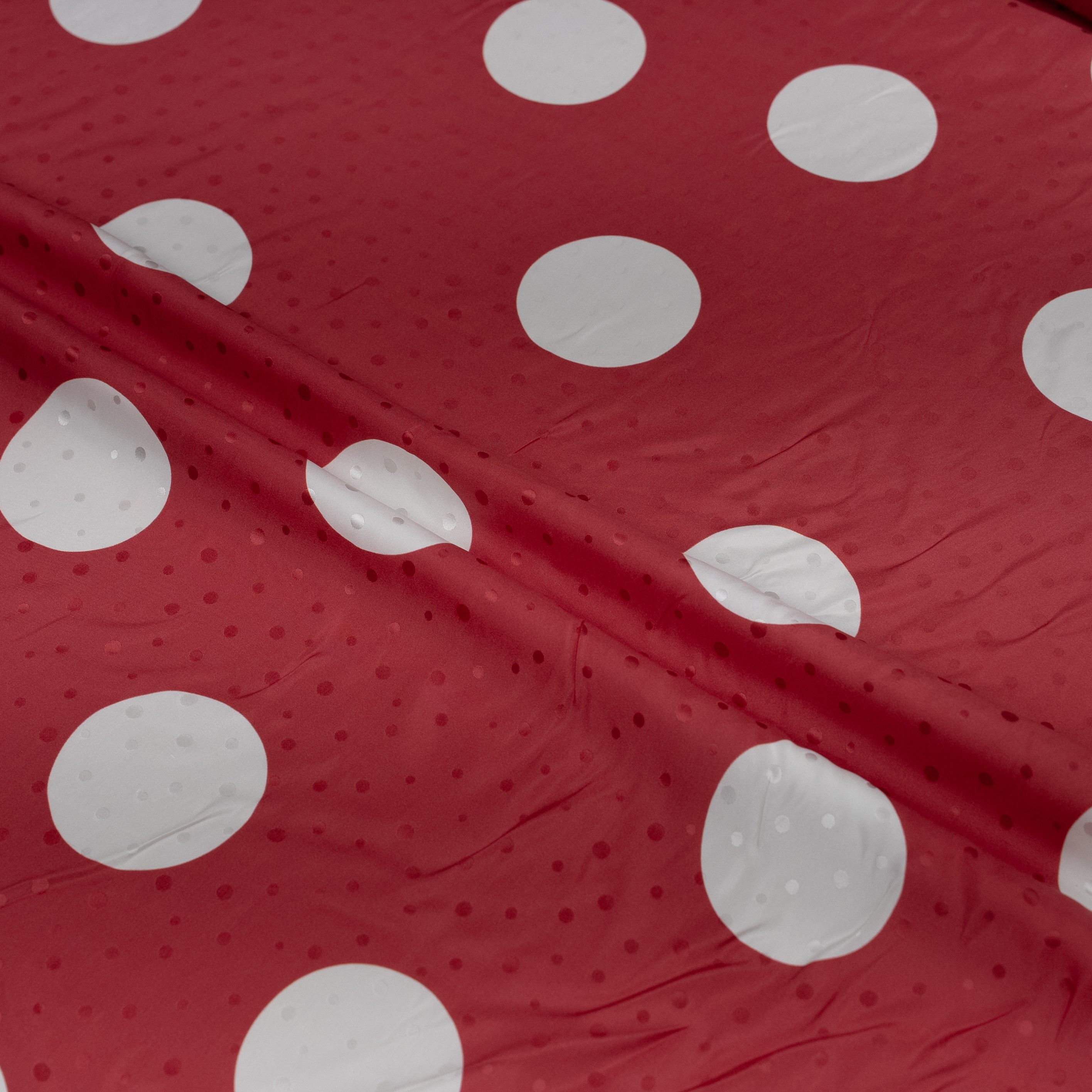Silk Jacquard - Geometric - White on Red Polka Dots