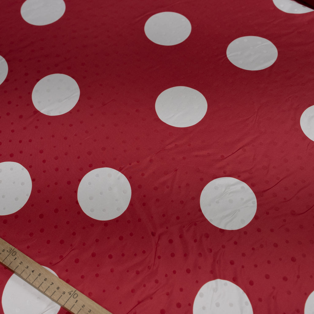 Silk Jacquard - Geometric - White on Red Polka Dots