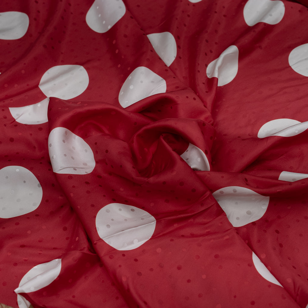 Silk Jacquard - Geometric - White on Red Polka Dots