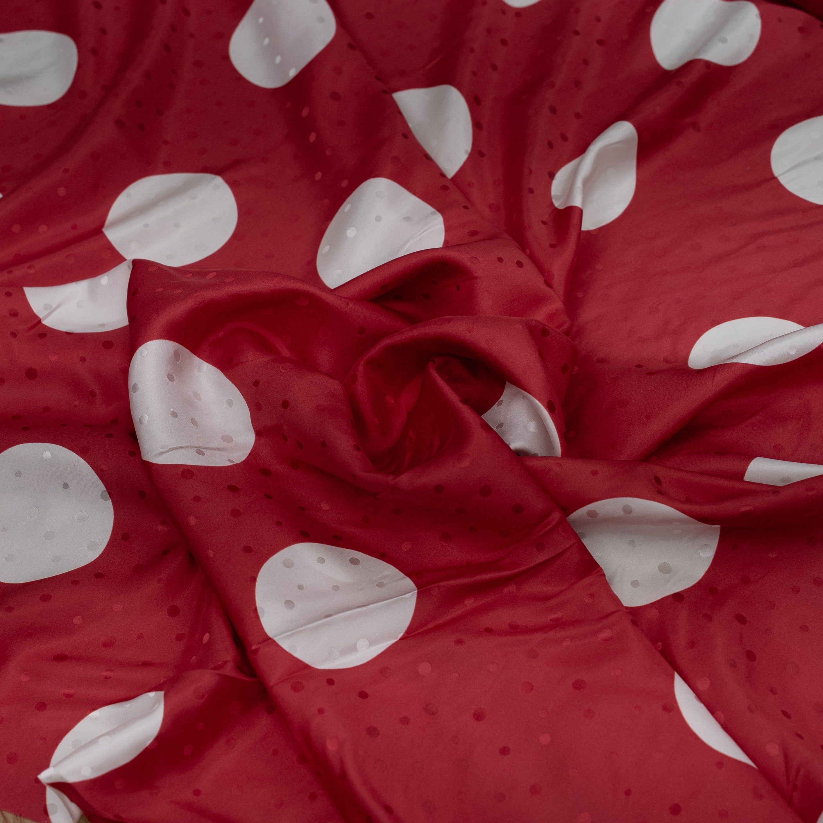 Silk Jacquard - Geometric - White on Red Polka Dots