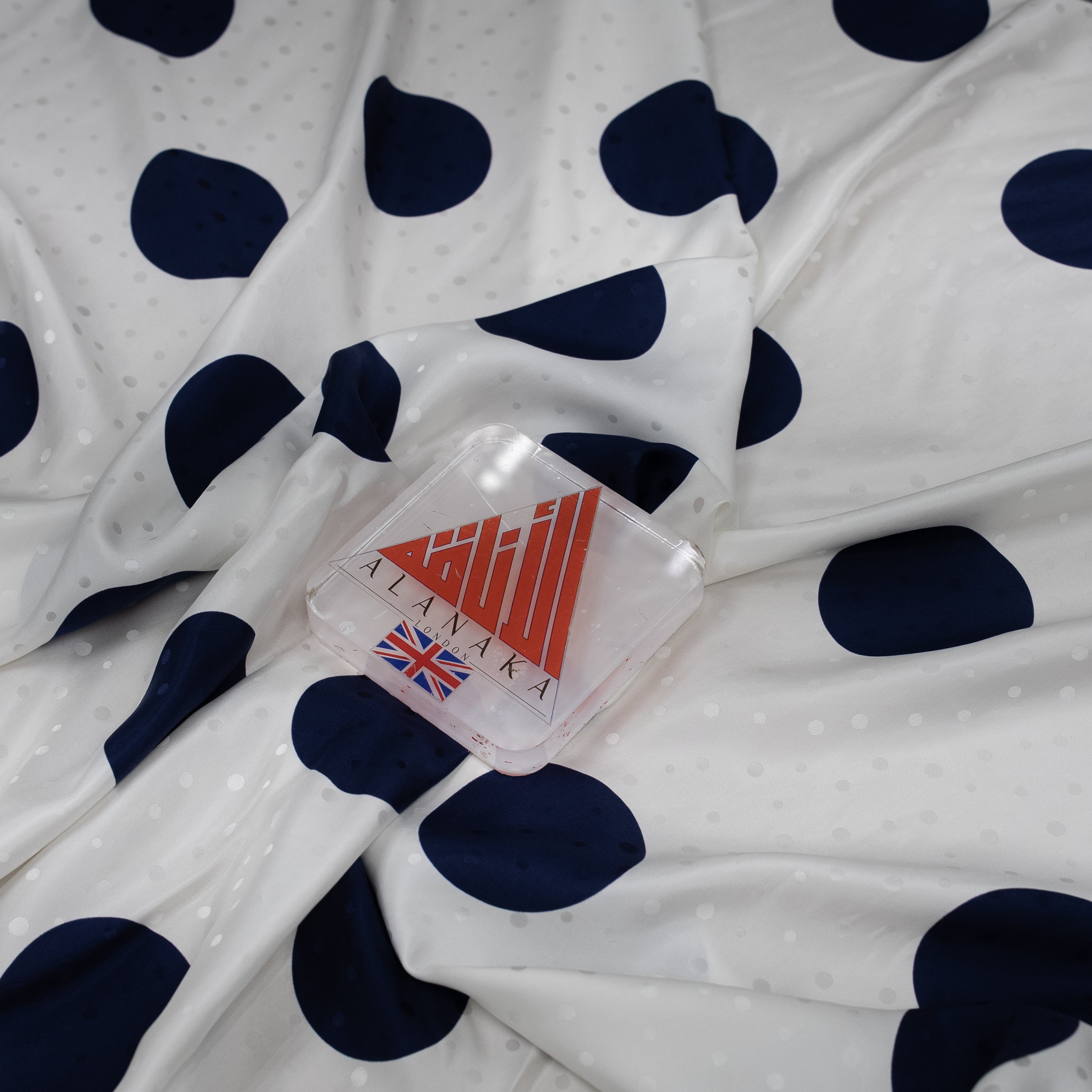 Silk Jacquard - Geometric - Blue on White Polka Dots