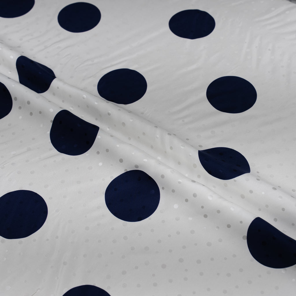 Silk Jacquard - Geometric - Blue on White Polka Dots